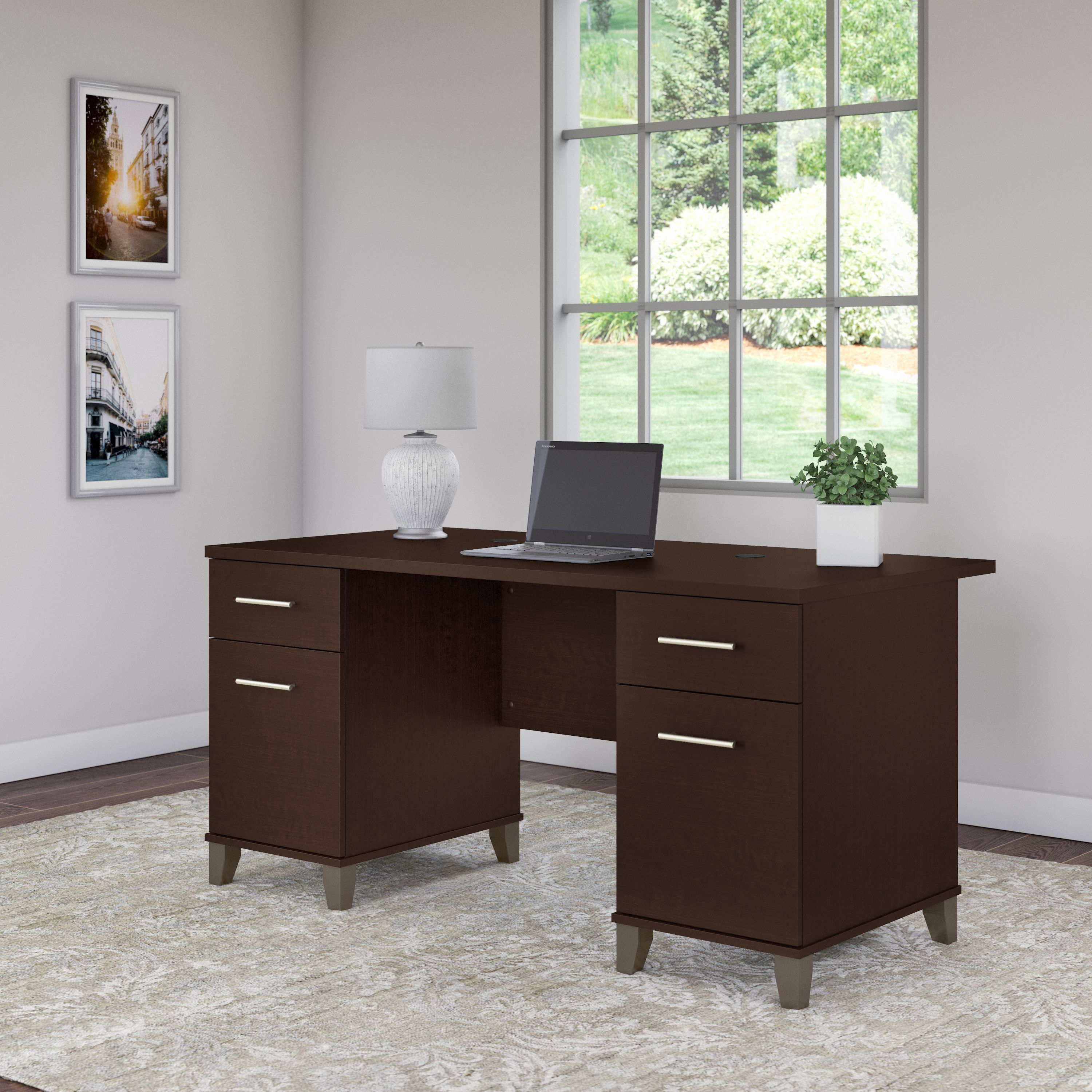 Shop Bush Furniture Somerset 60W Office Desk with Drawers 01 WC81828K #color_mocha cherry