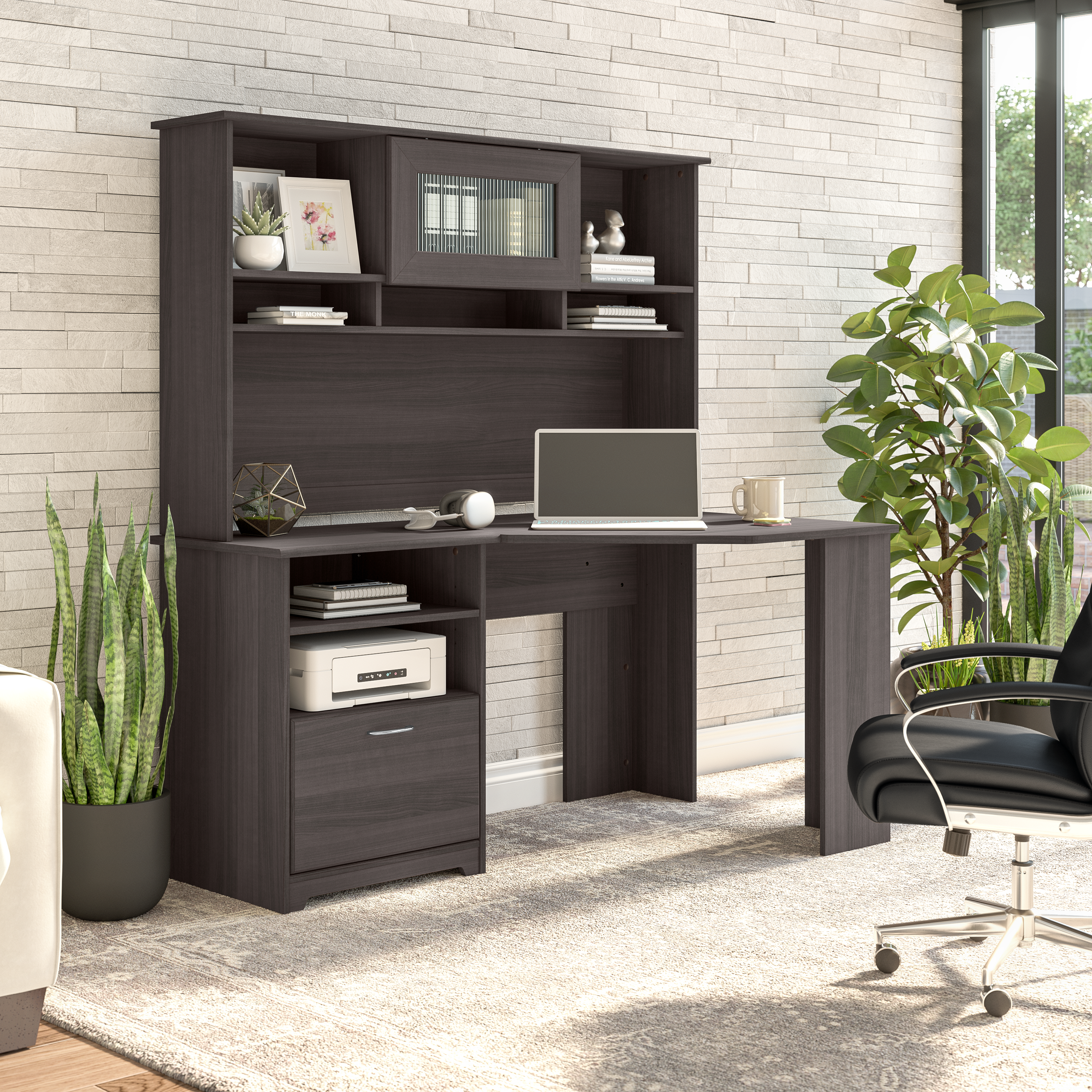 Shop Bush Furniture Cabot 60W Corner Desk with Storage 08 WC31715K #color_heather gray