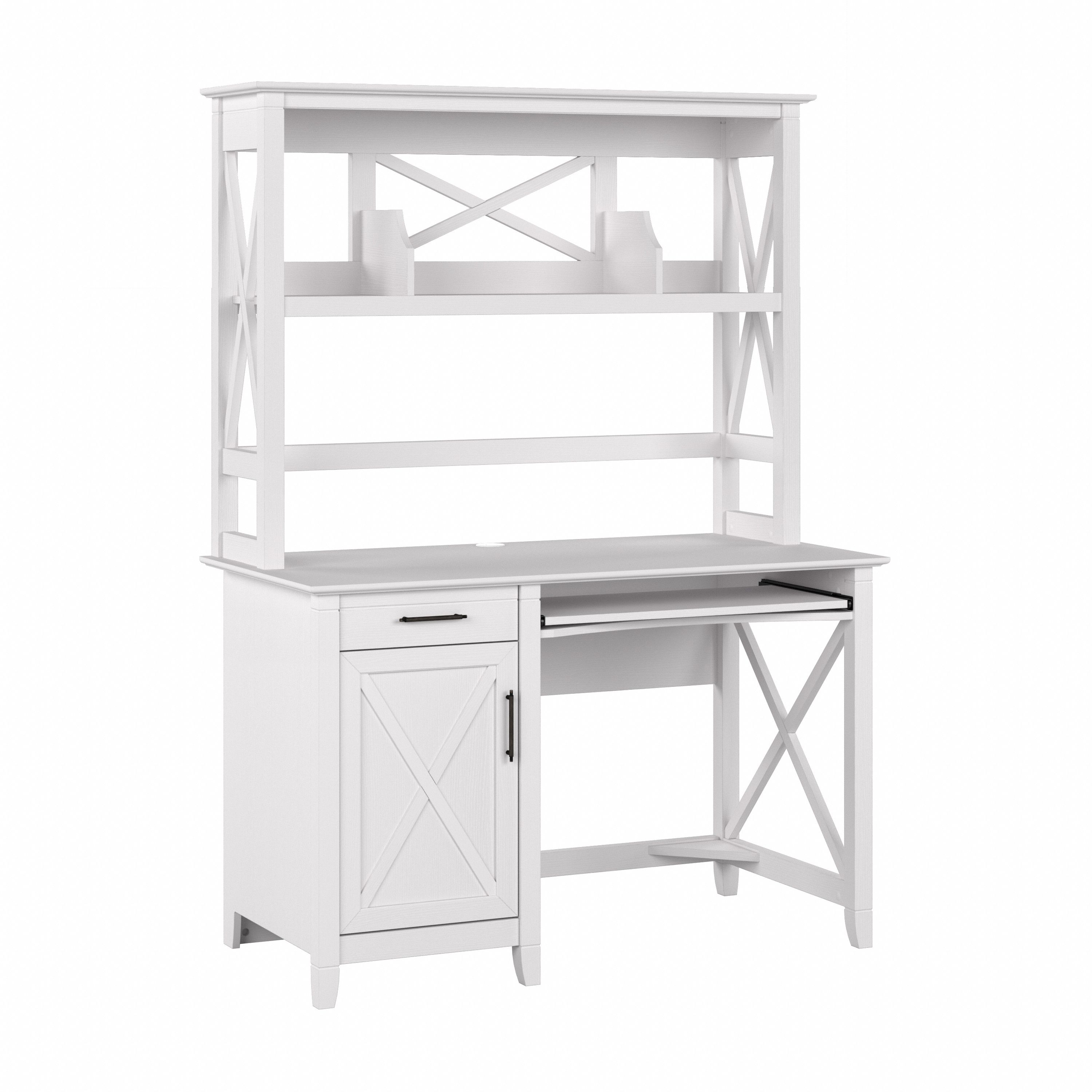 Shop Bush Furniture Key West 48W Small Computer Desk with Hutch 02 KWD248WT-03 #color_pure white oak
