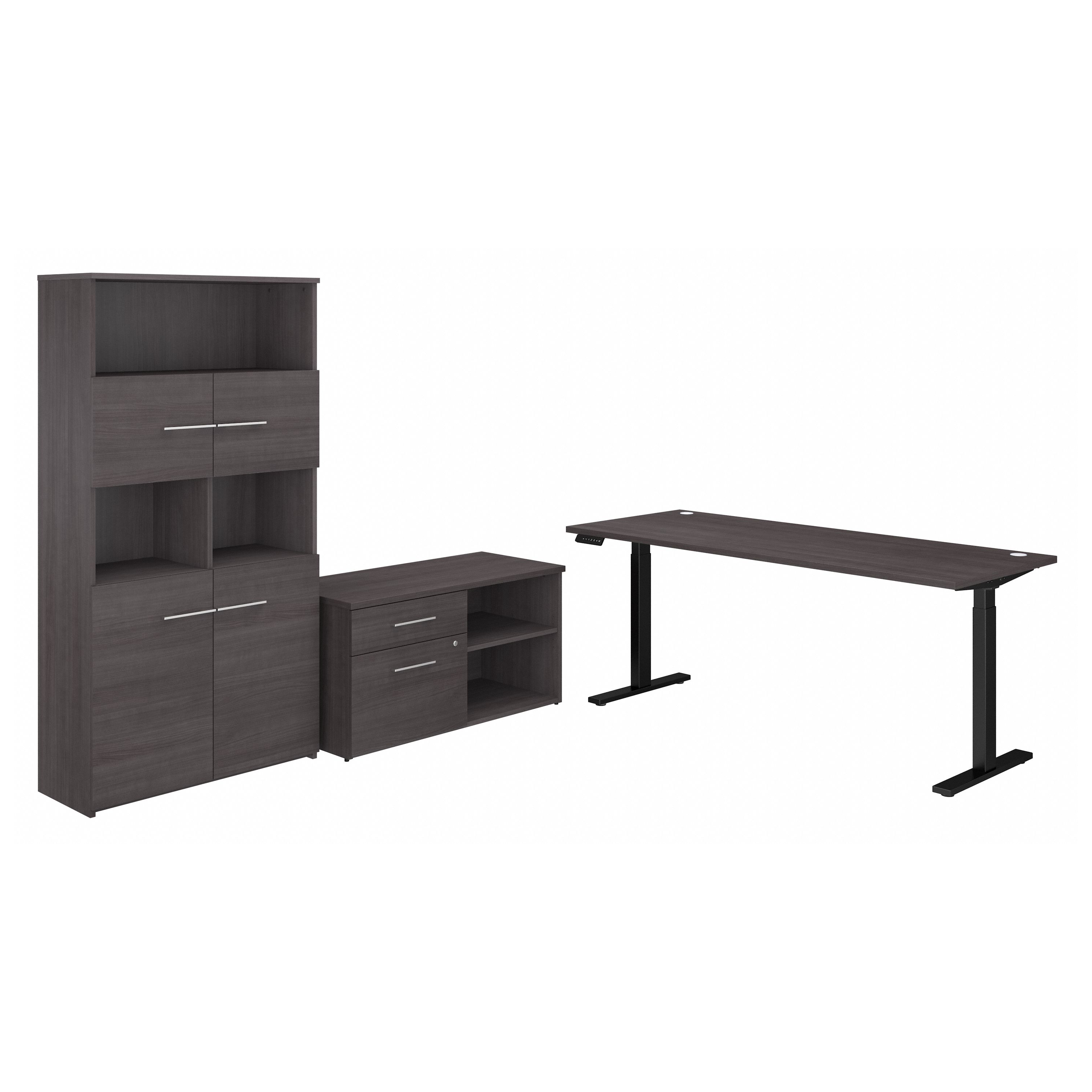 Shop Bush Business Furniture Office 500 72W Height Adjustable Standing Desk with Storage and Bookcase 02 OF5006SGSU #color_storm gray