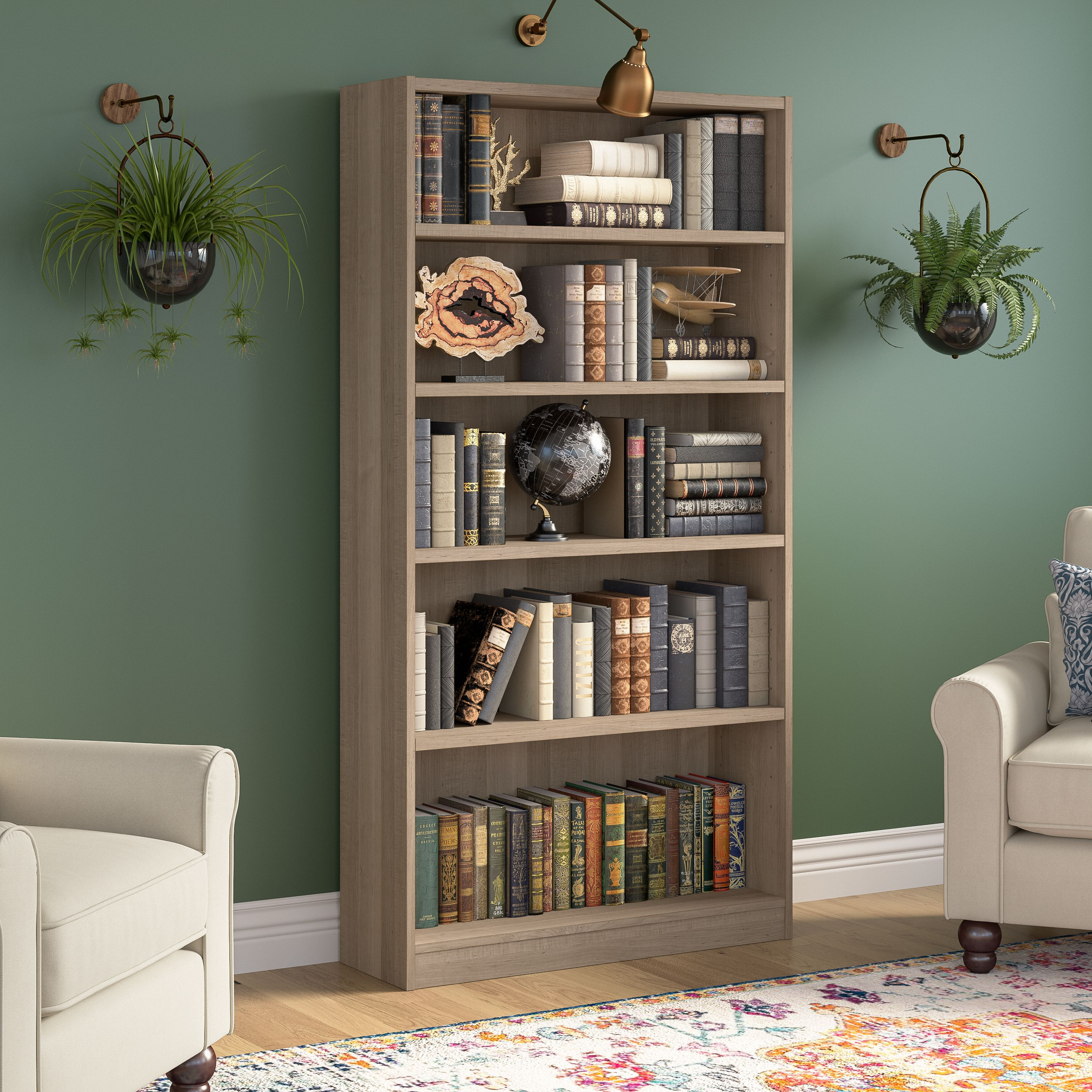 Shop Bush Furniture Universal Tall 5 Shelf Bookcase 01 WL12427 #color_ash gray
