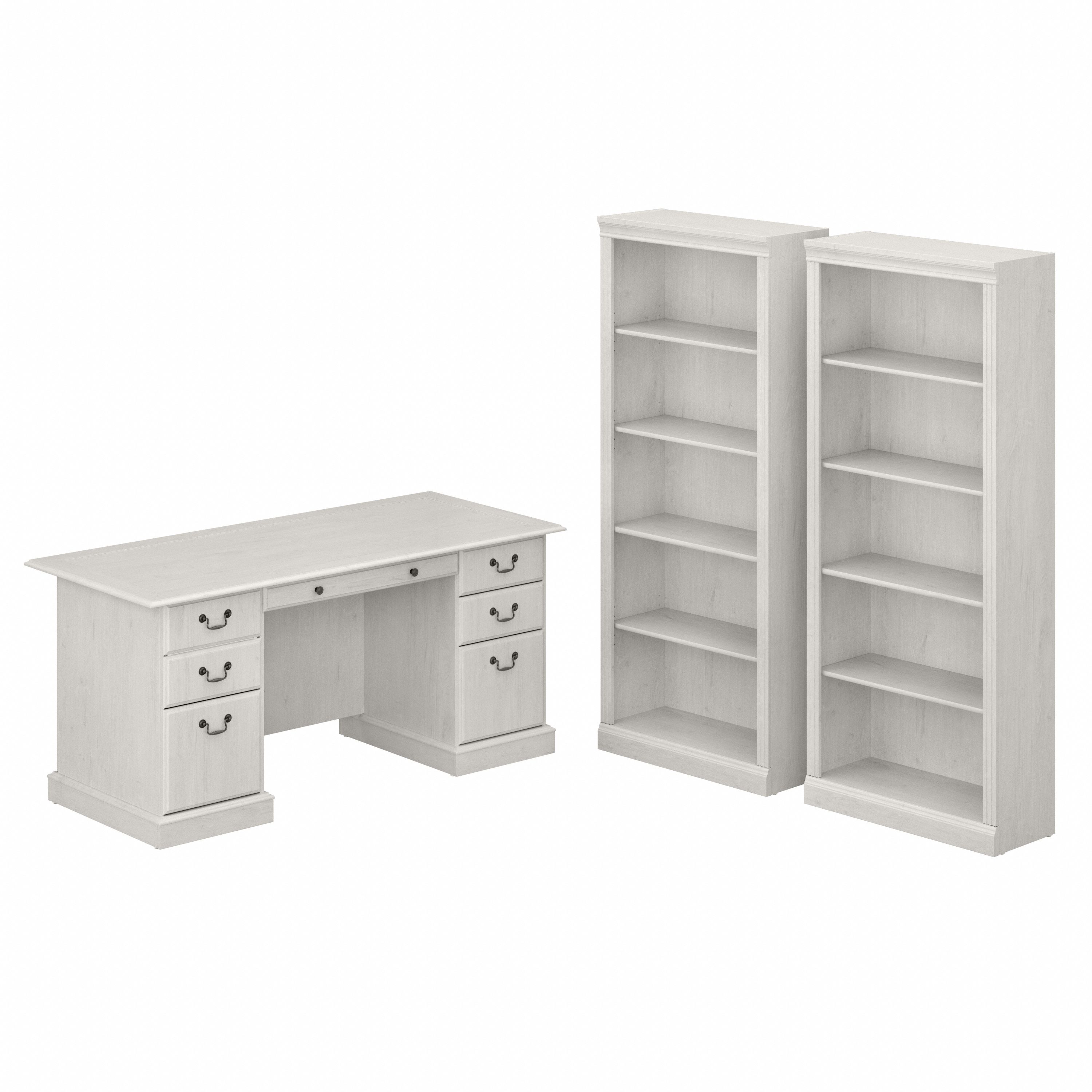 Shop Bush Furniture Saratoga Executive Desk and Bookcase Set 02 SAR003LW #color_linen white oak