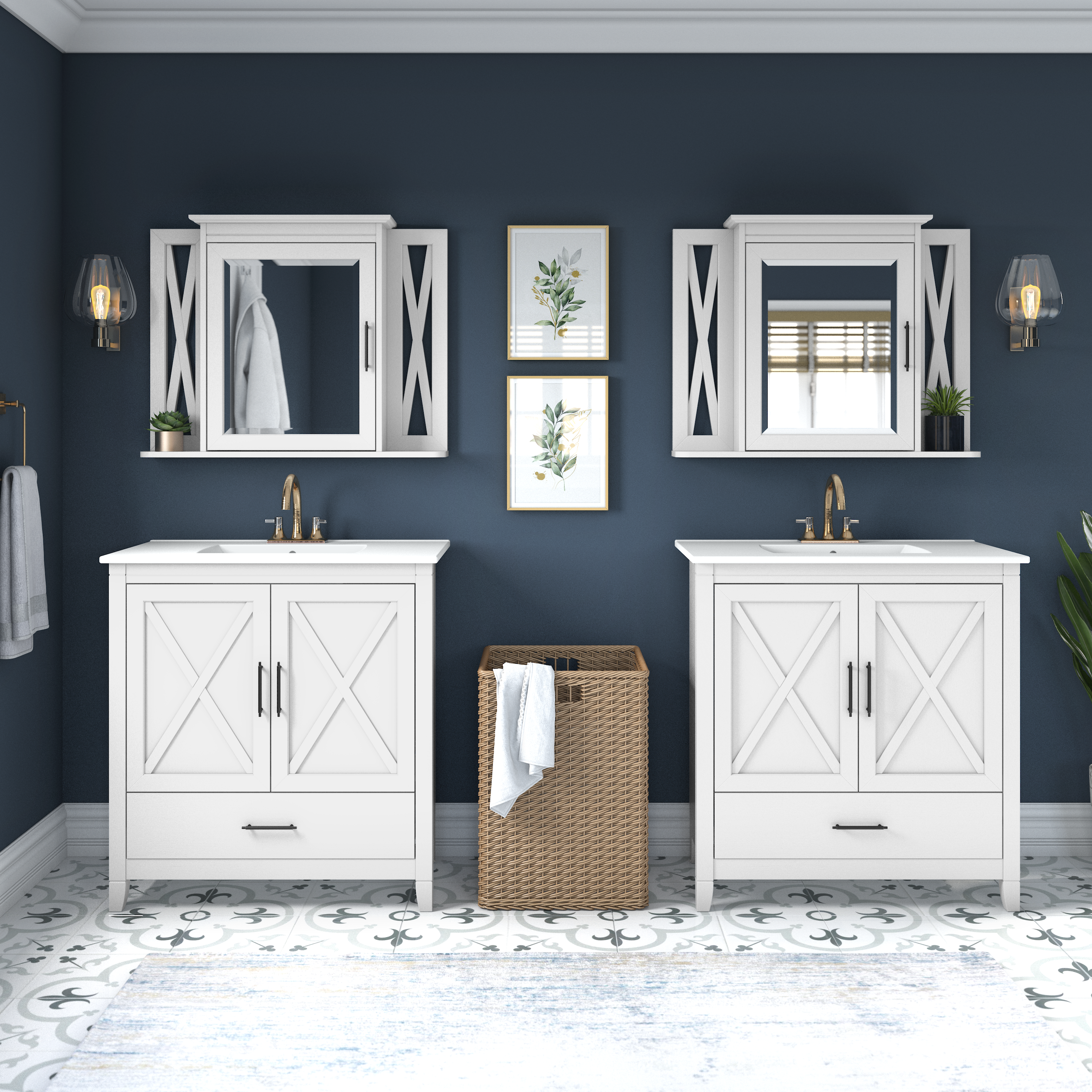 Shop Bush Furniture Key West 32W Bathroom Vanity with Sink 05 KWVN132WAS-03K #color_white ash