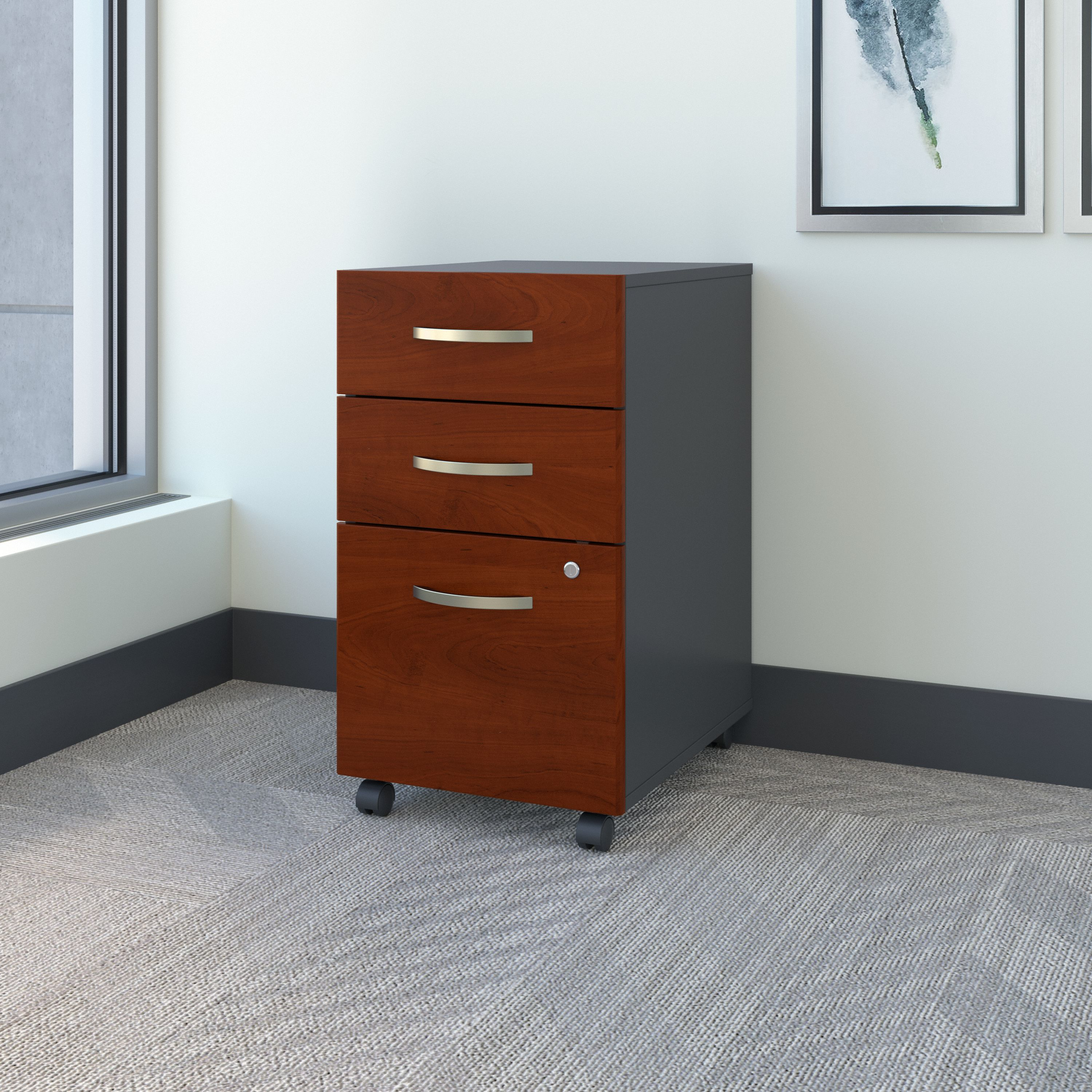 Shop Bush Business Furniture Series C 3 Drawer Mobile File Cabinet - Assembled 01 WC24453SU #color_hansen cherry/graphite gray