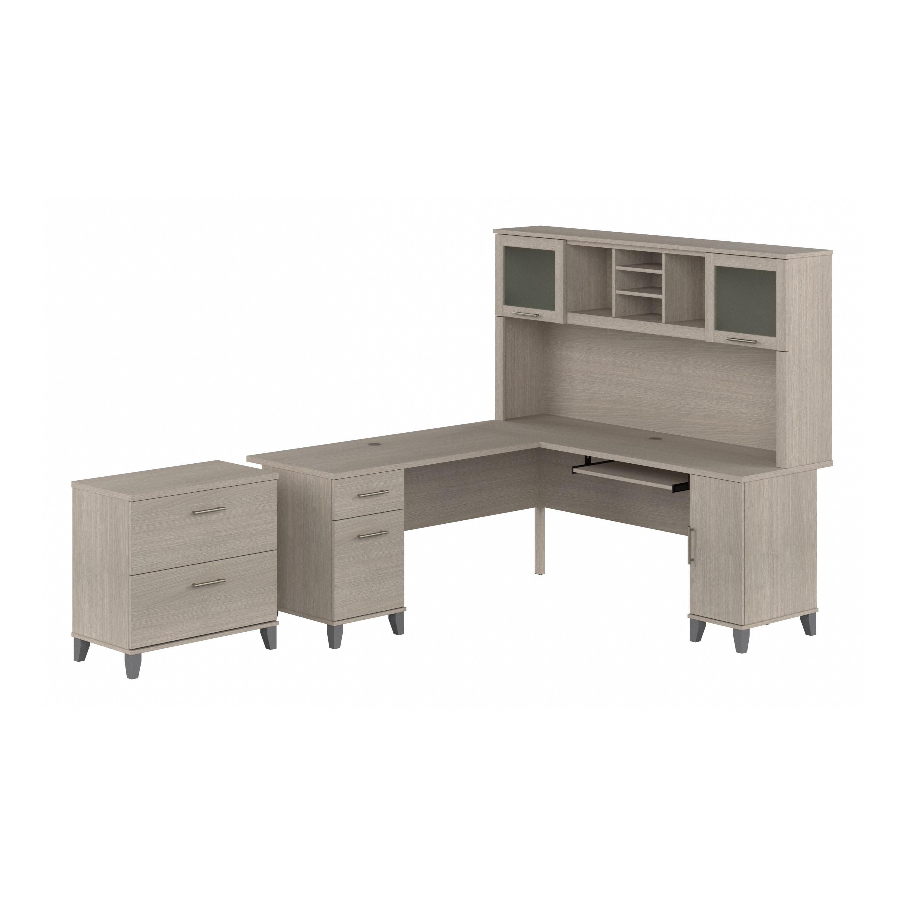 Shop Bush Furniture Somerset 72W L Shaped Desk with Hutch and Lateral File Cabinet 02 SET009SO #color_sand oak