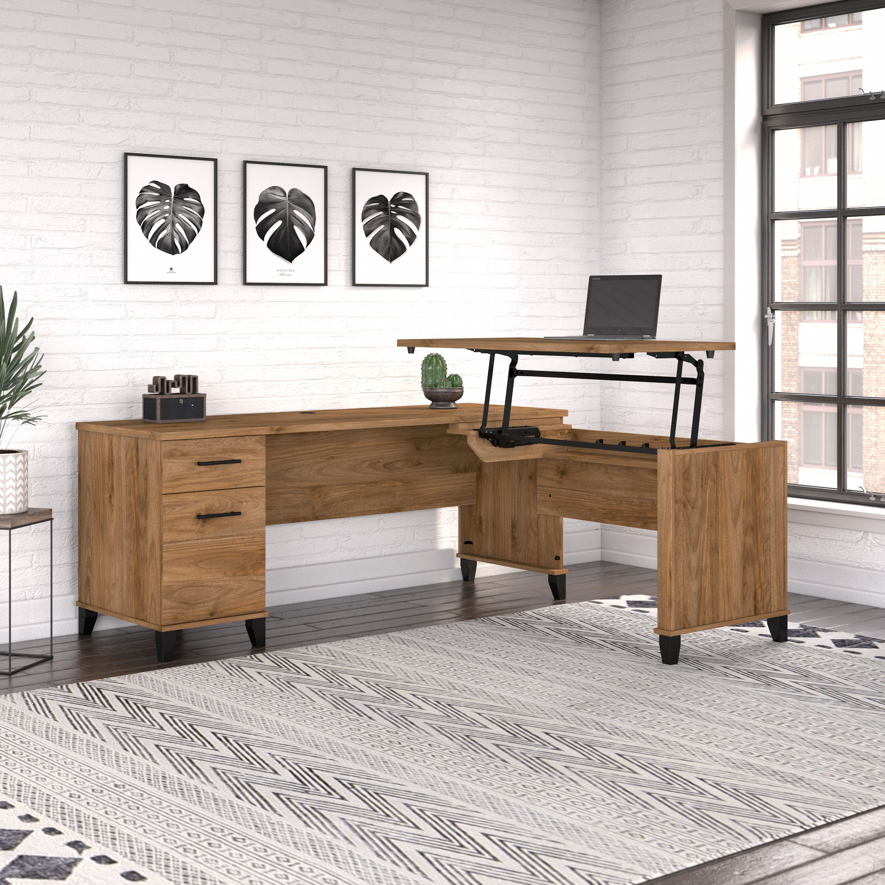 Shop Bush Furniture Somerset 72W 3 Position Sit to Stand L Shaped Desk 01 SET014FW #color_fresh walnut