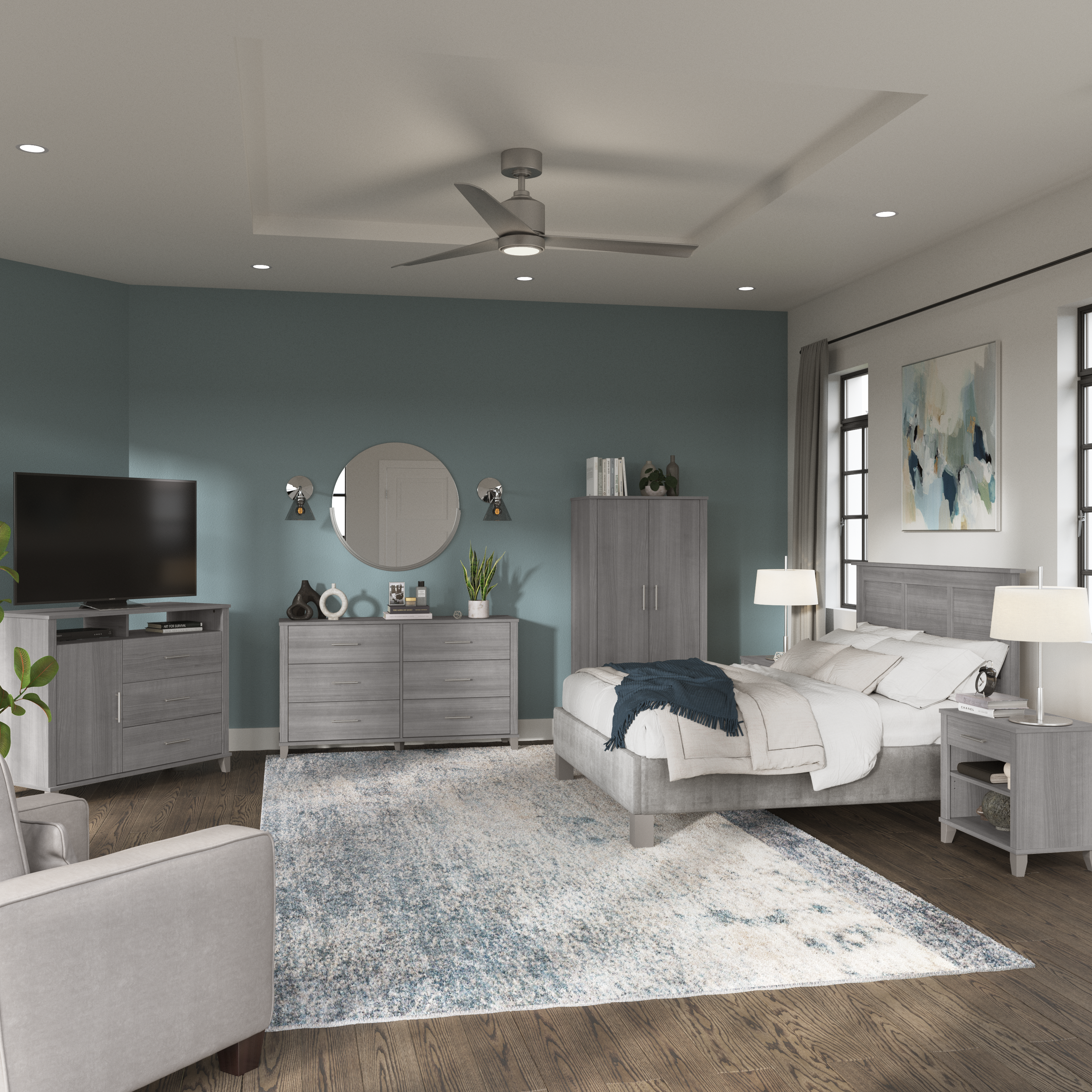 Shop Bush Furniture Somerset 3 Drawer Dresser and Bedroom TV Stand 08 STV148PGK #color_platinum gray
