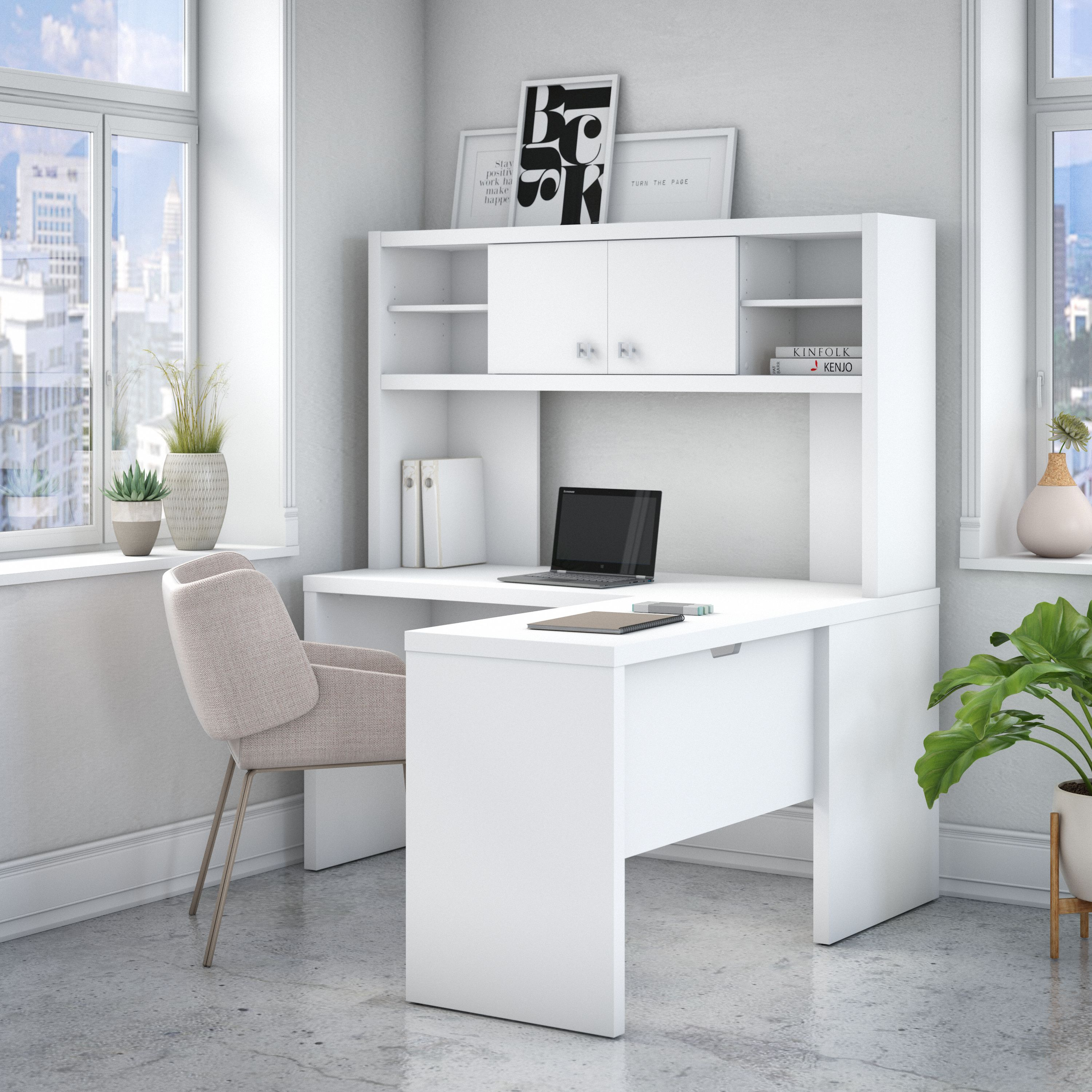 Shop Bush Business Furniture Echo L Shaped Desk with Hutch 01 ECH031PW #color_pure white