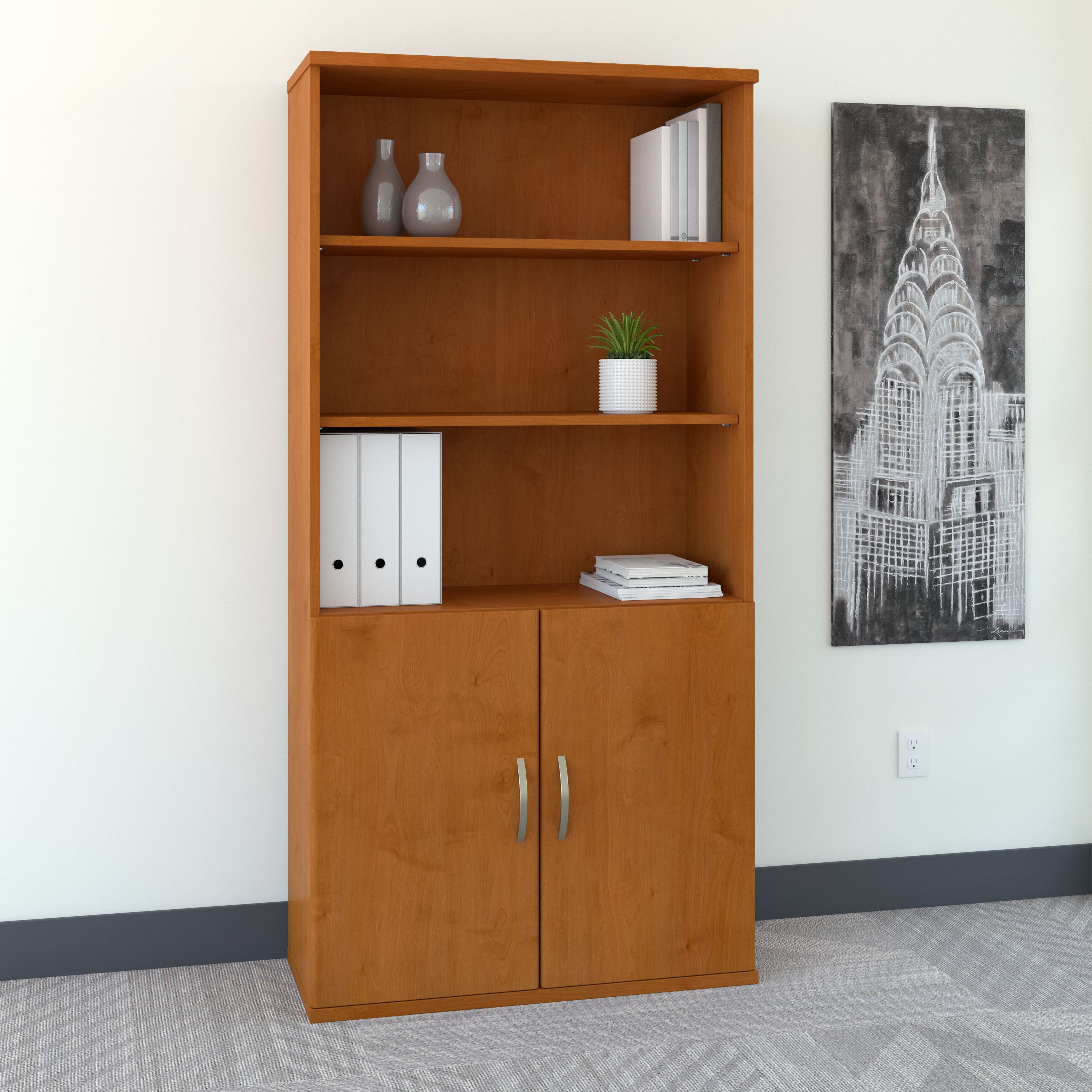 Shop Bush Business Furniture Series C 36W 5 Shelf Bookcase with Doors 01 SRC103NC #color_natural cherry/graphite gray