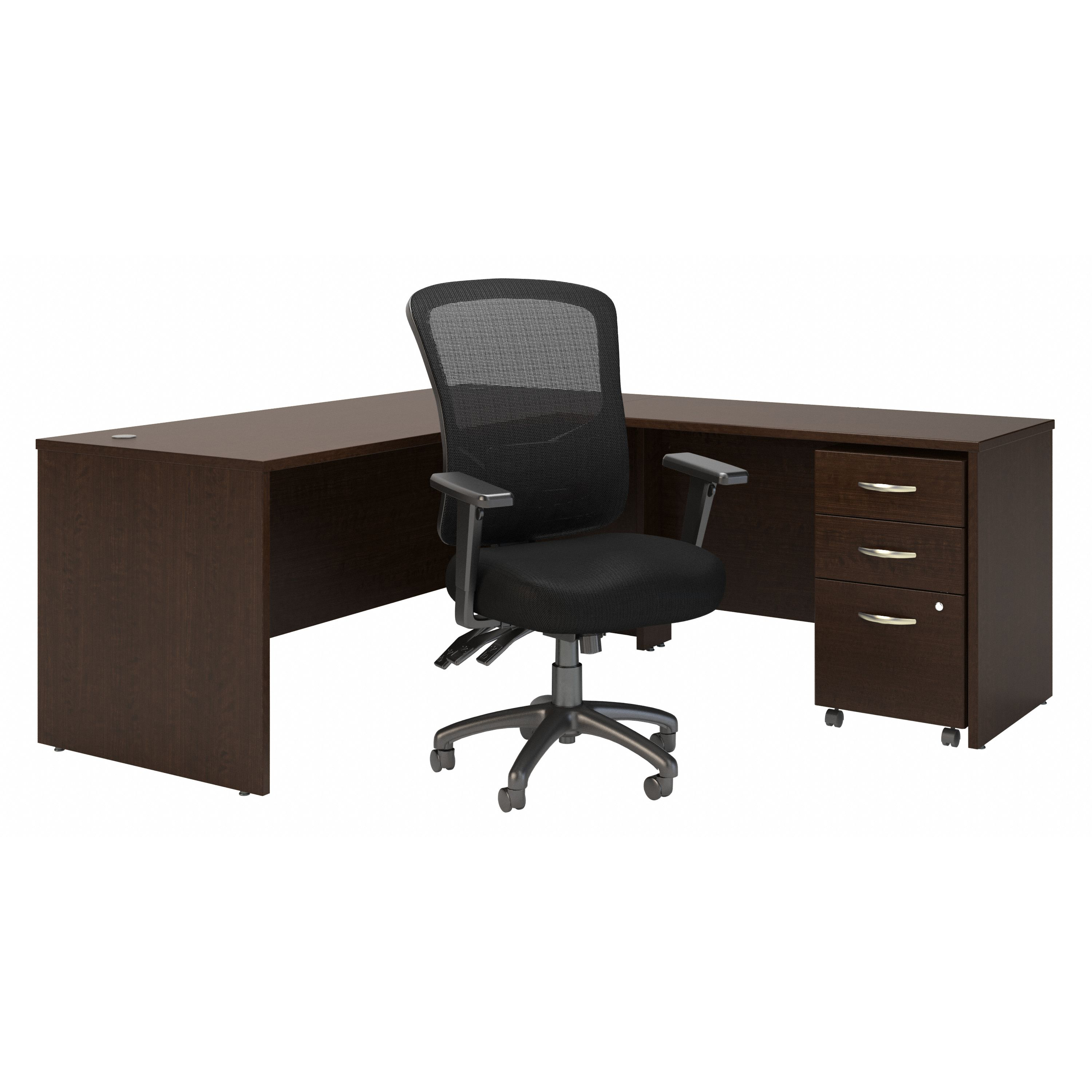 Shop Bush Business Furniture Series C 72W L Shaped Desk with Mobile File Cabinet and High Back Multifunction Office Chair 02 SRC131MRSU #color_mocha cherry
