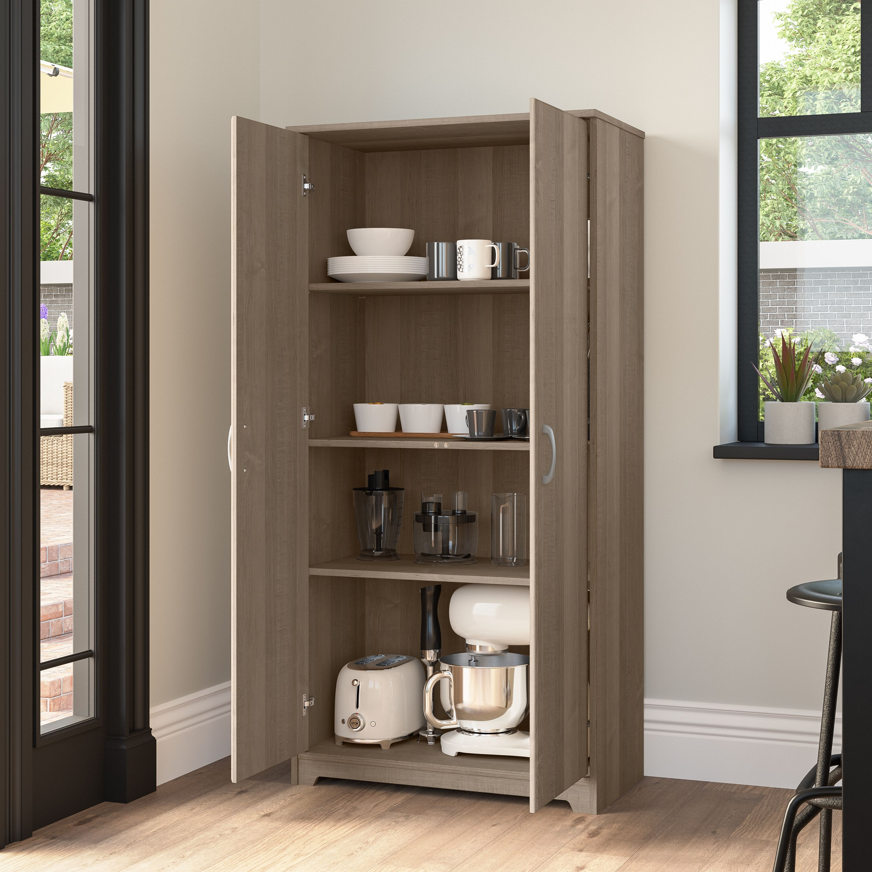 Shop Bush Furniture Cabot Tall Kitchen Pantry Cabinet with Doors 06 WC31299-Z #color_ash gray