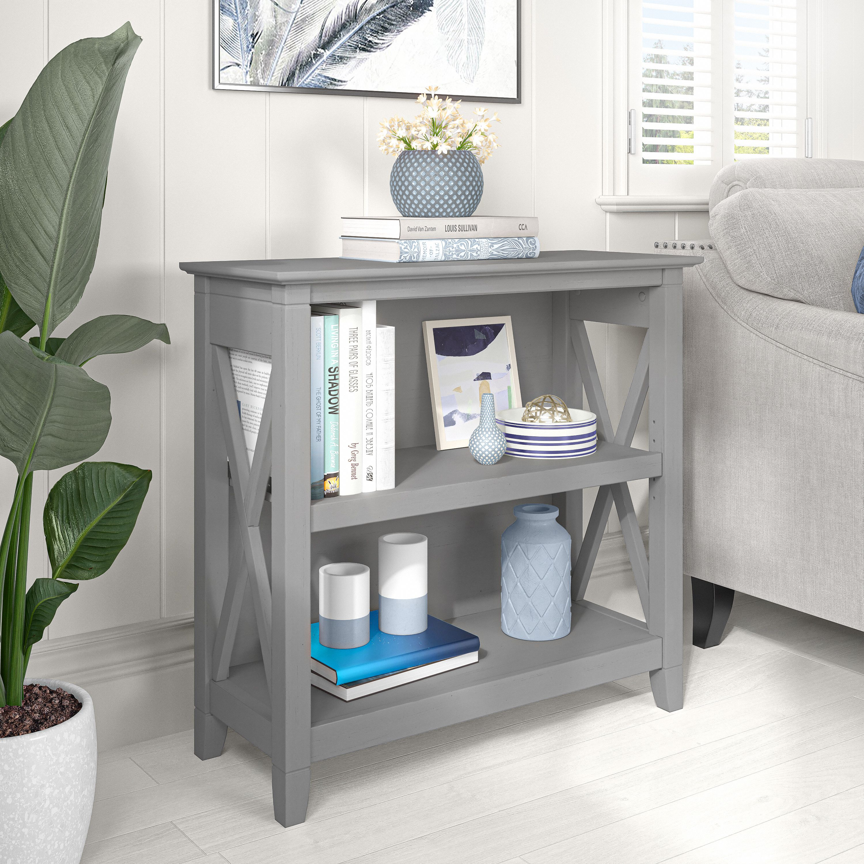 Shop Bush Furniture Key West Small 2 Shelf Bookcase 01 KWB124CG-03 #color_cape cod gray