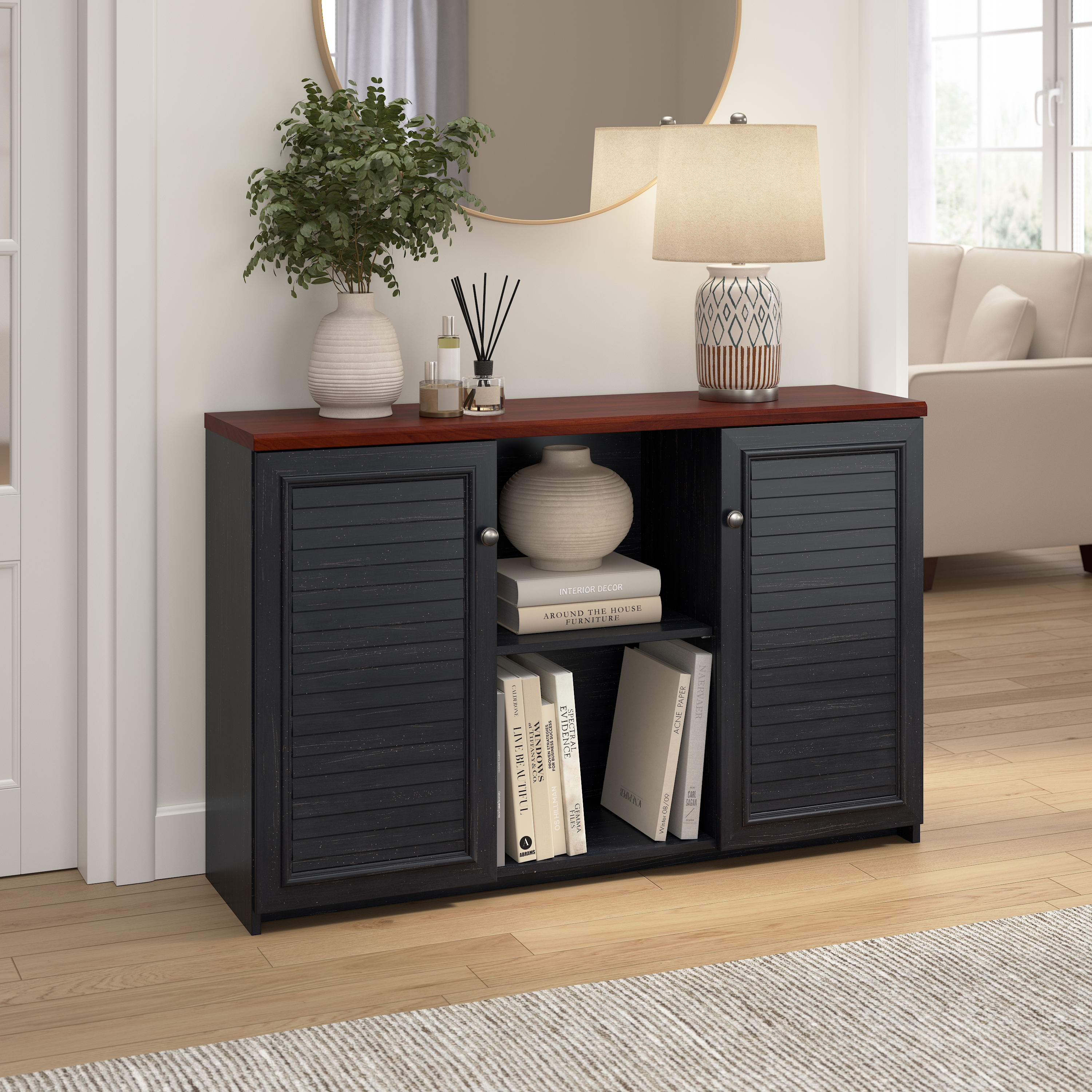 Shop Bush Furniture Fairview Accent Cabinet with Doors 01 WC53948-03 #color_antique black/hansen cherry
