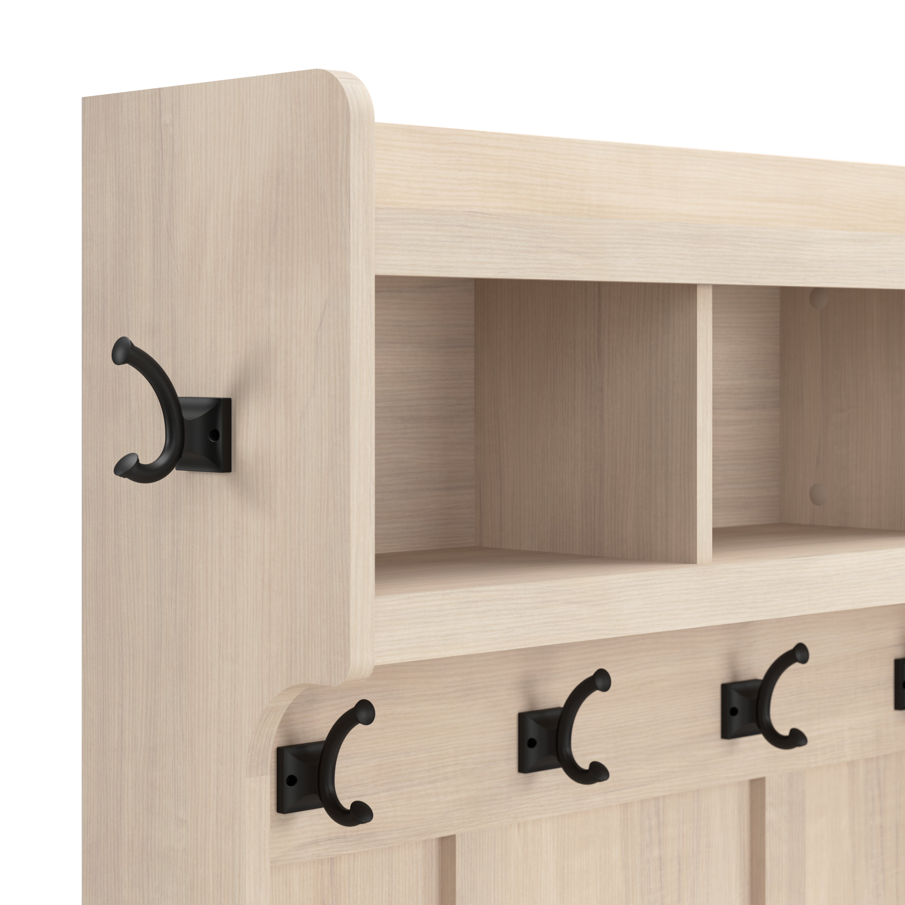 Shop Bush Furniture Woodland Full Entryway Storage Set with Coat Rack and Shoe Bench with Doors 09 WDL013WM #color_white washed maple