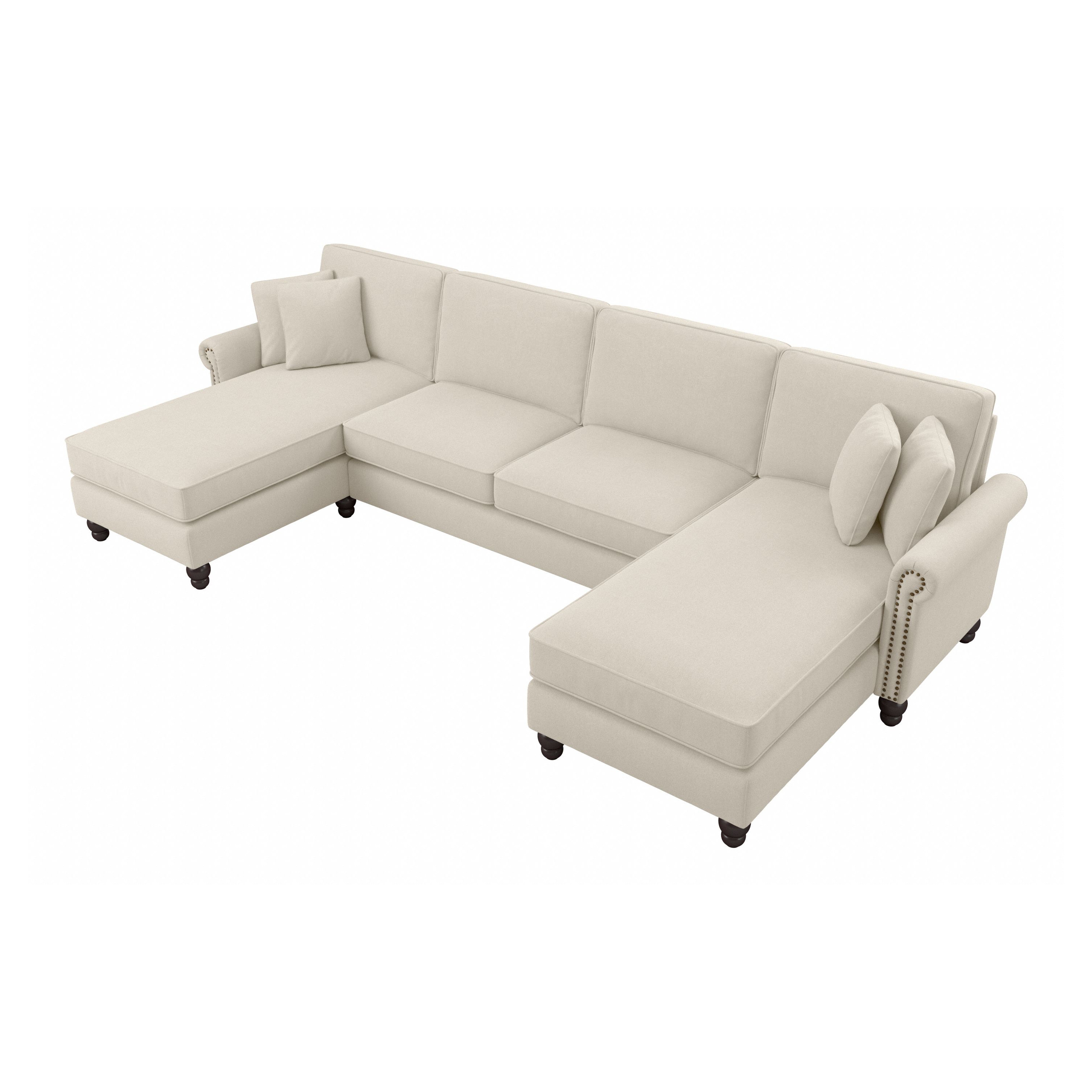 Shop Bush Furniture Coventry 131W Sectional Couch with Double Chaise Lounge 02 CVY130BCRH-03K #color_cream herringbone fabric