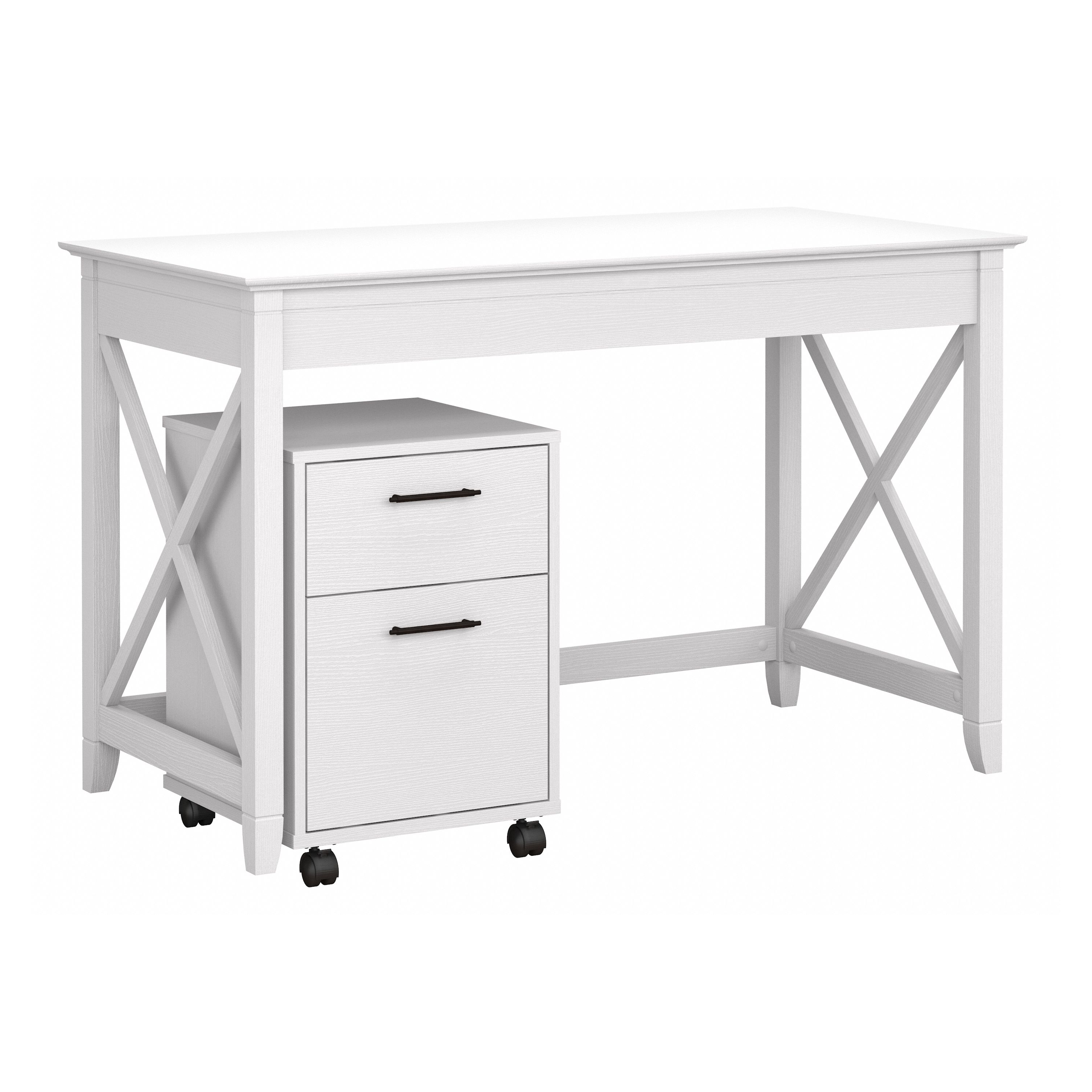 Shop Bush Furniture Key West 48W Writing Desk with 2 Drawer Mobile File Cabinet 02 KWS001WT #color_pure white oak