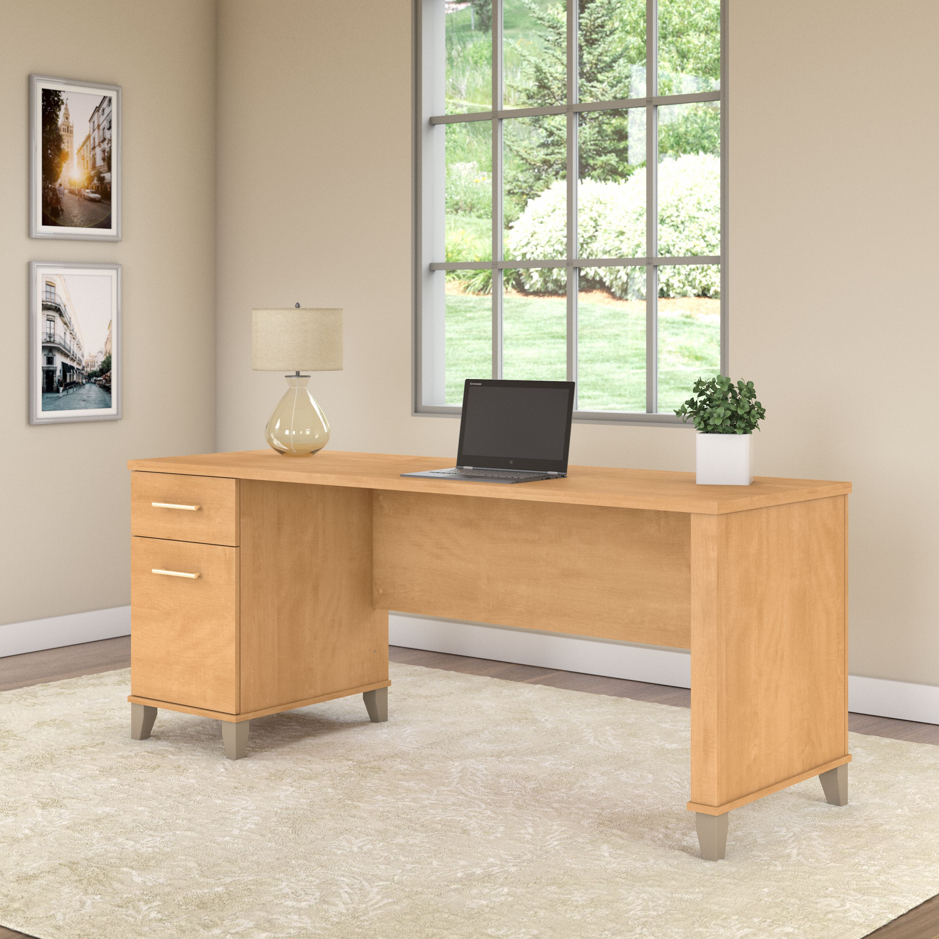 Shop Bush Furniture Somerset 72W Office Desk with Drawers 01 WC81472 #color_maple cross