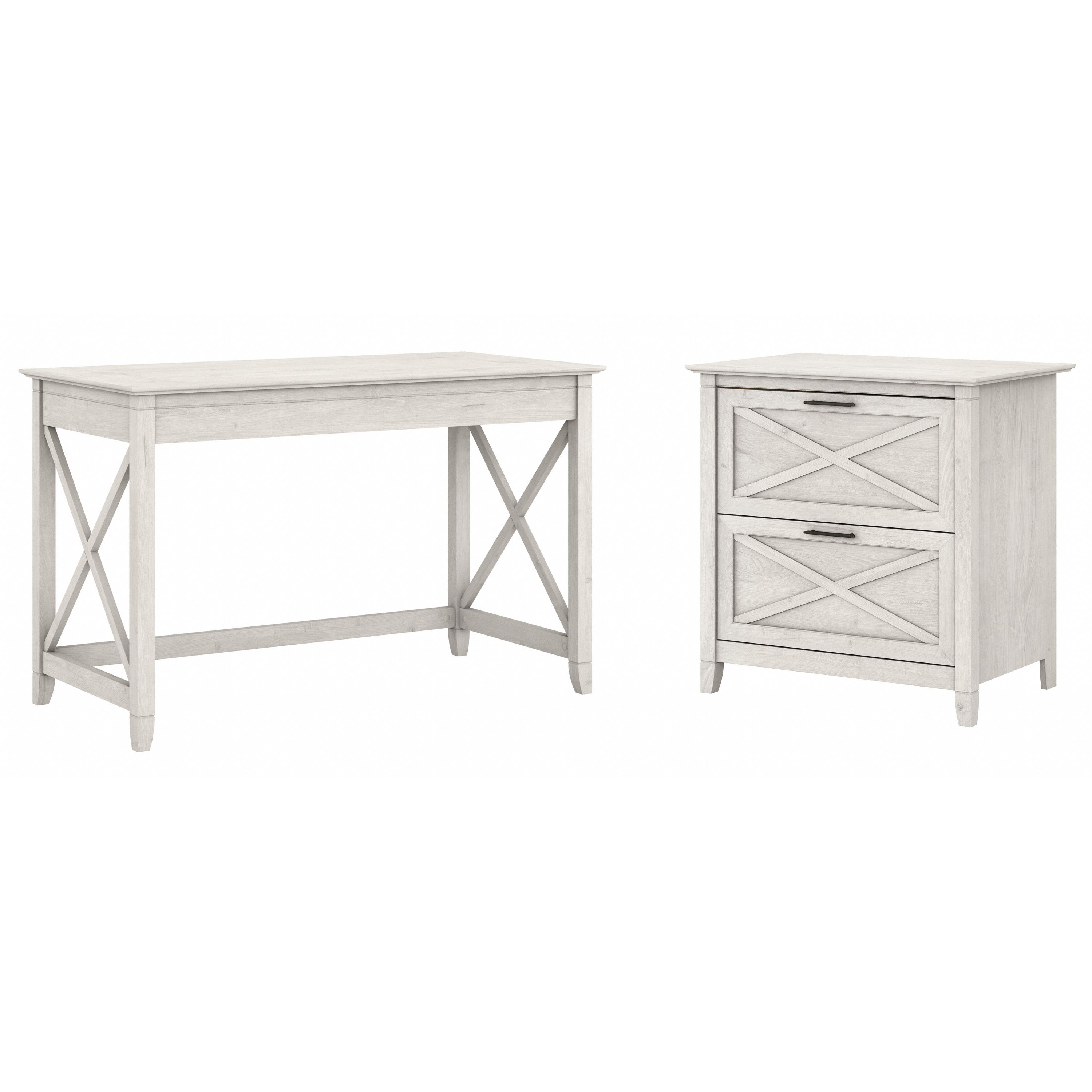 Shop Bush Furniture Key West 48W Writing Desk with 2 Drawer Lateral File Cabinet 02 KWS003LW #color_linen white oak