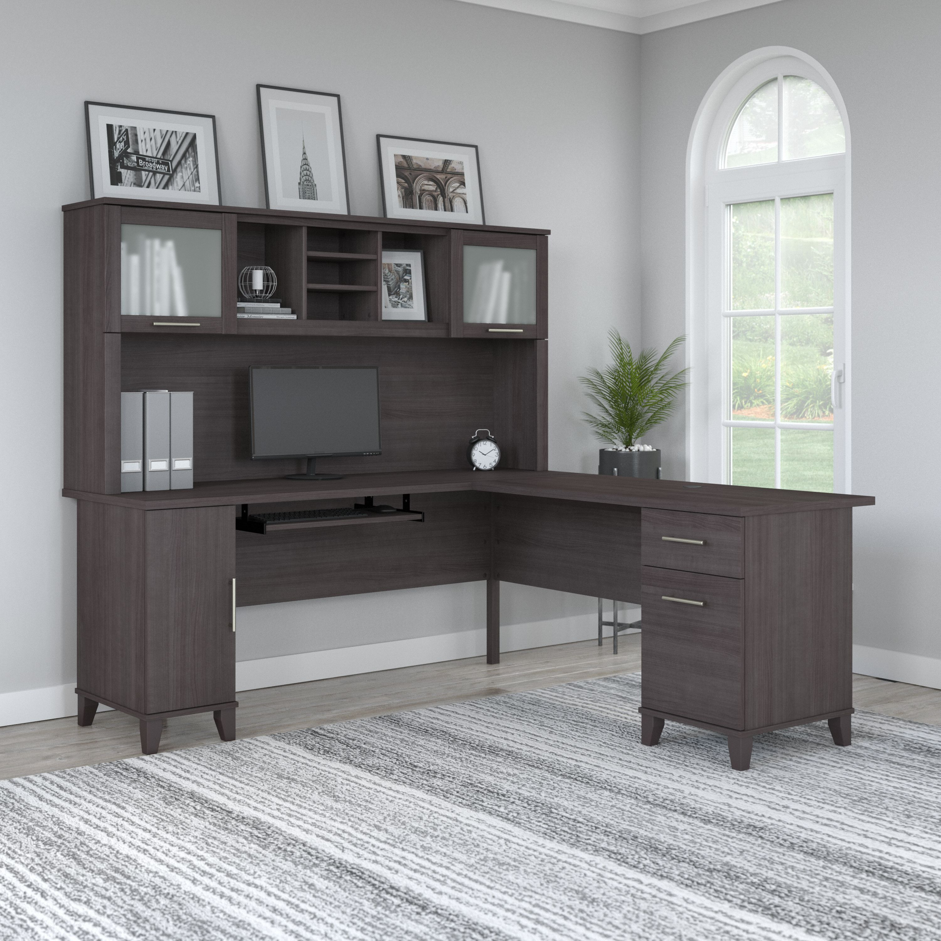 Shop Bush Furniture Somerset 72W L Shaped Desk with Hutch 01 SET001SG #color_storm gray