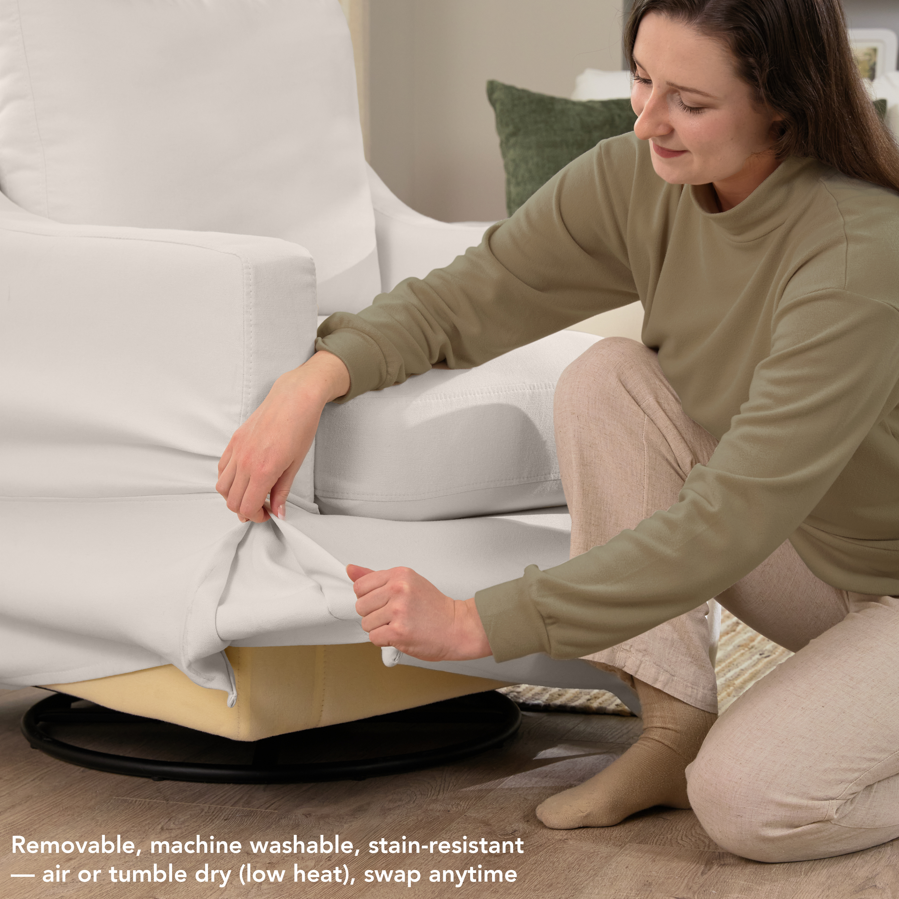 Shop Bush Home Harper Swivel Accent Chair and Storage Ottoman with Slipcovers HAR002IYB 4 #color_ivory basketweave fabric