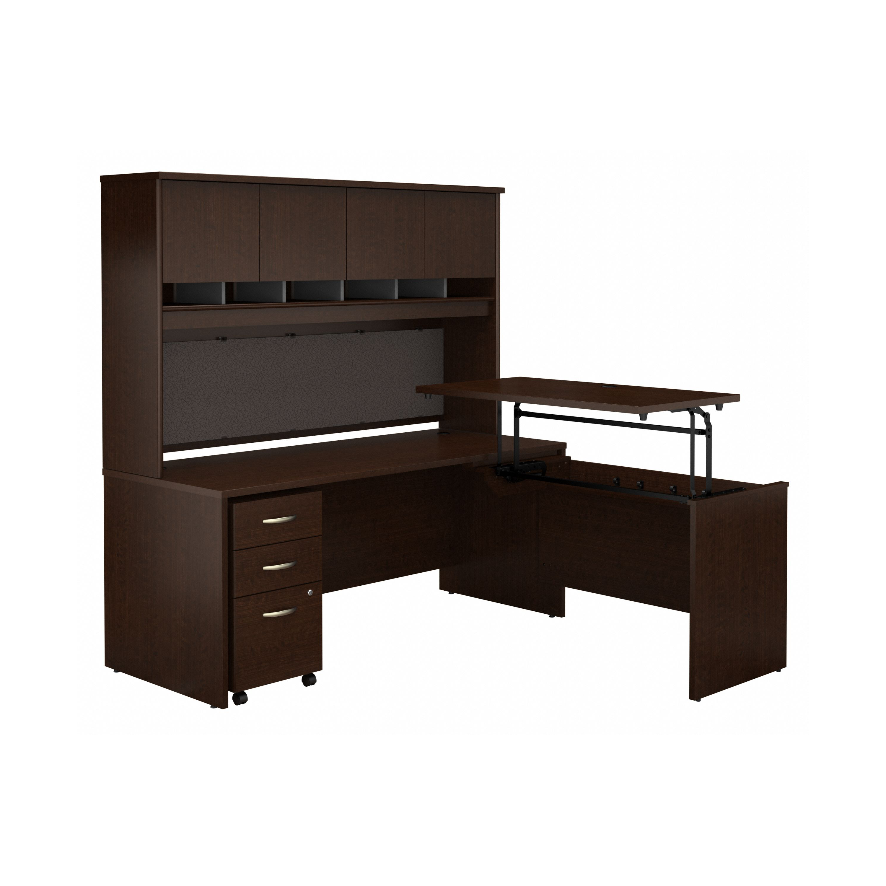 Shop Bush Business Furniture Series C 72W x 30D 3 Position Sit to Stand L Shaped Desk with Hutch and Mobile File Cabinet 02 SRC124MRSU #color_mocha cherry