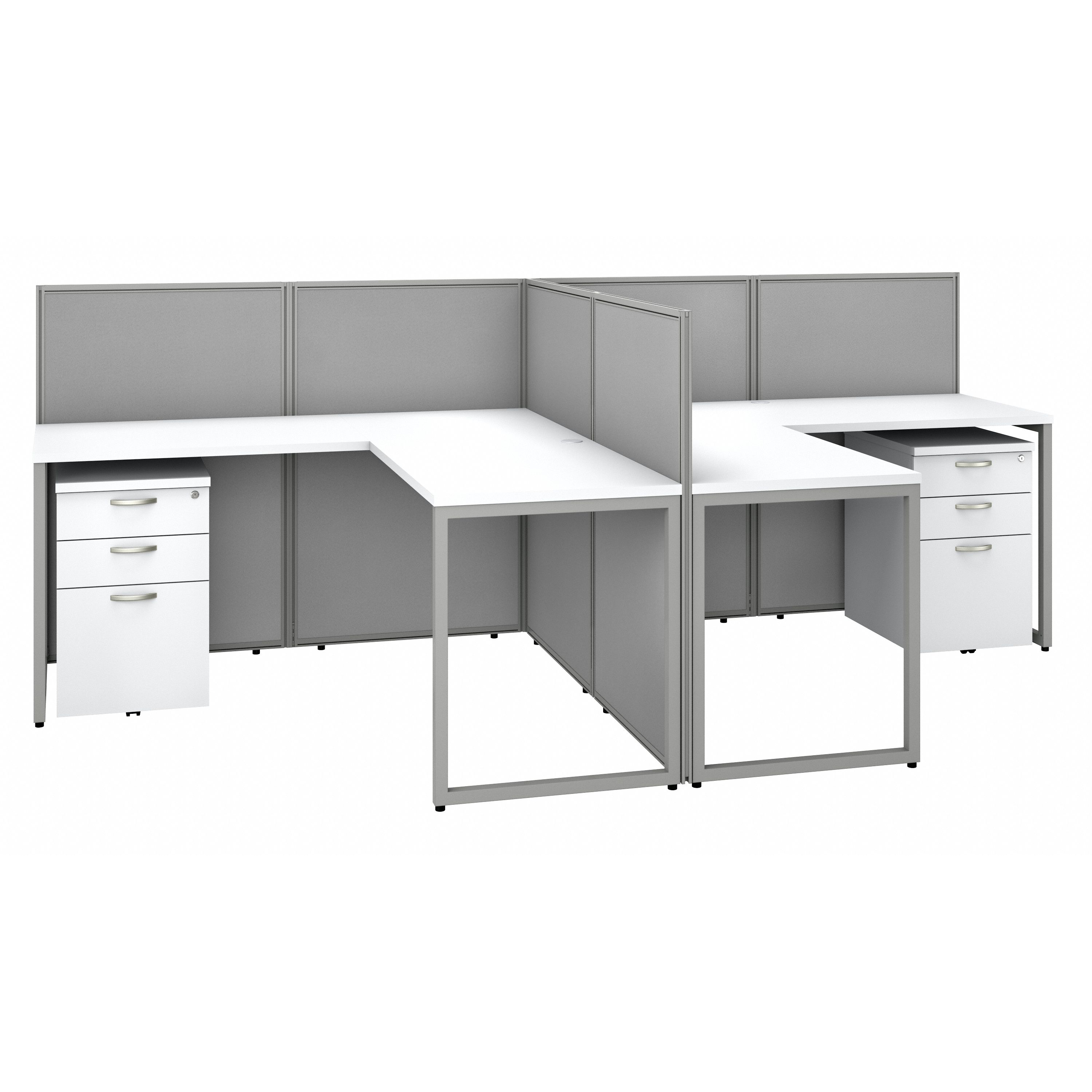 Shop Bush Business Furniture Easy Office 60W 2 Person L Shaped Cubicle Desk with Drawers and 45H Panels 02 EOD560SWH-03K #color_pure white/silver gray fabric