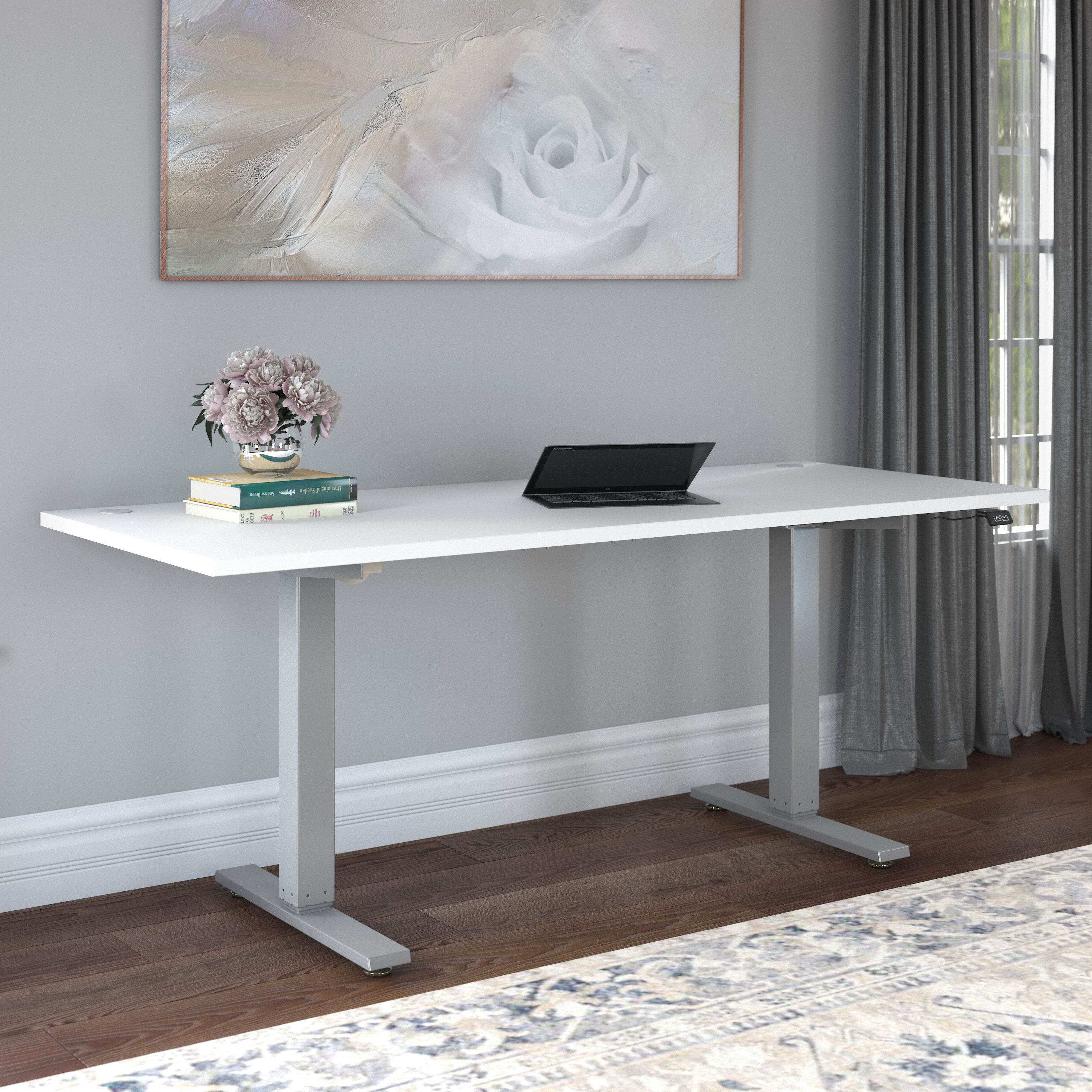 Shop Bush Furniture Cabot 72W x 30D Electric Height Adjustable Standing Desk 01 WC31913K #color_white/cool gray metallic