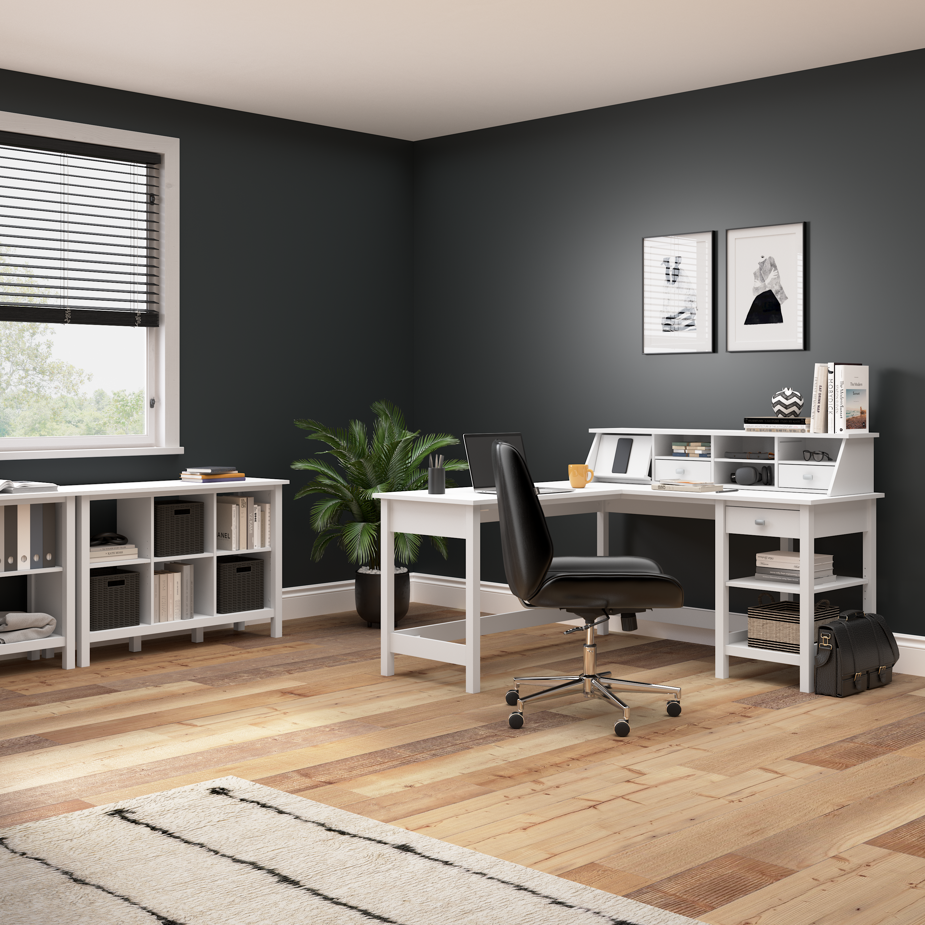 Shop Bush Furniture Broadview 54W Computer Desk with Drawers 06 BDD254WH-03 #color_pure white