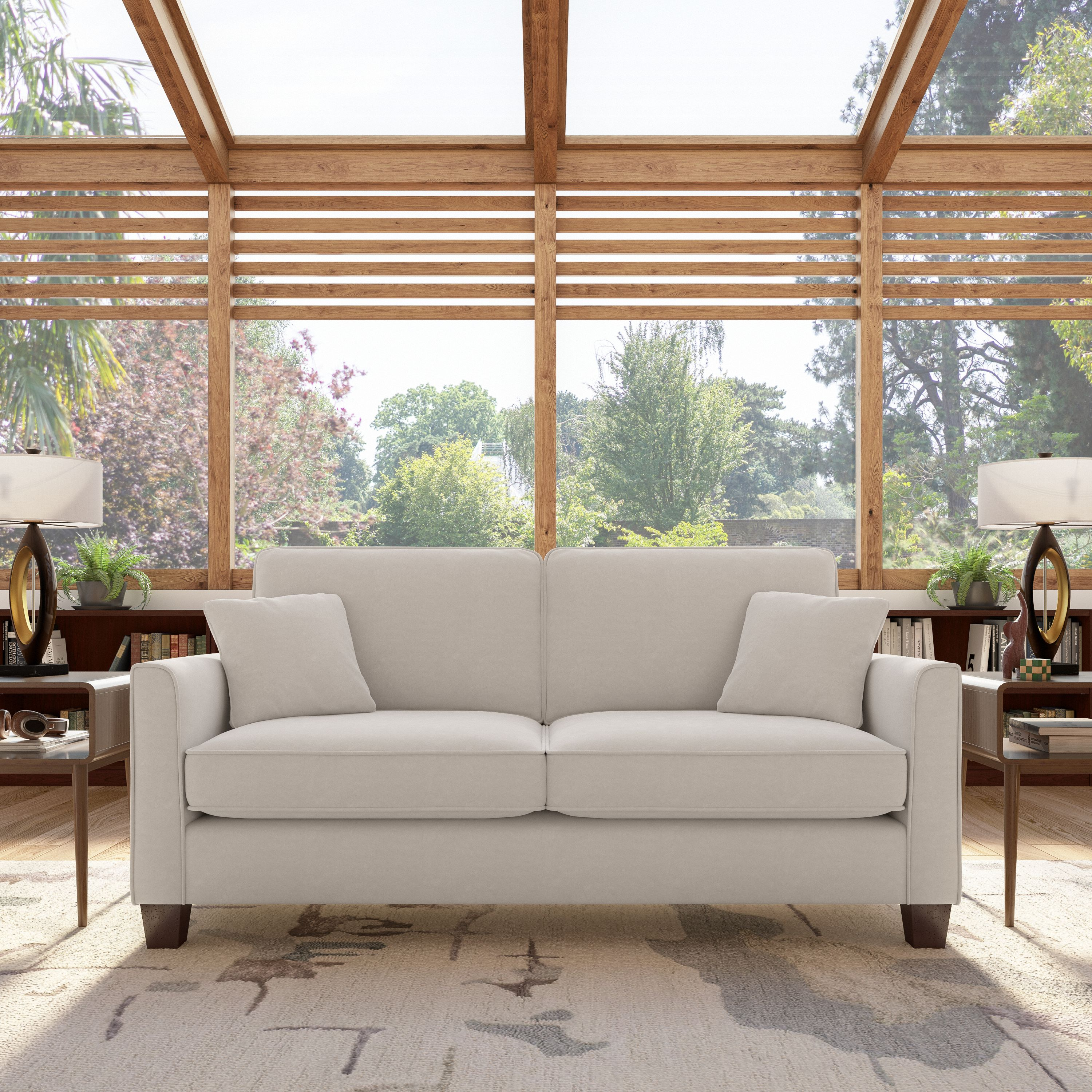 Shop Bush Furniture Flare 73W Sofa 01 FLJ73SLBM-03K #color_light beige microsuede fabric