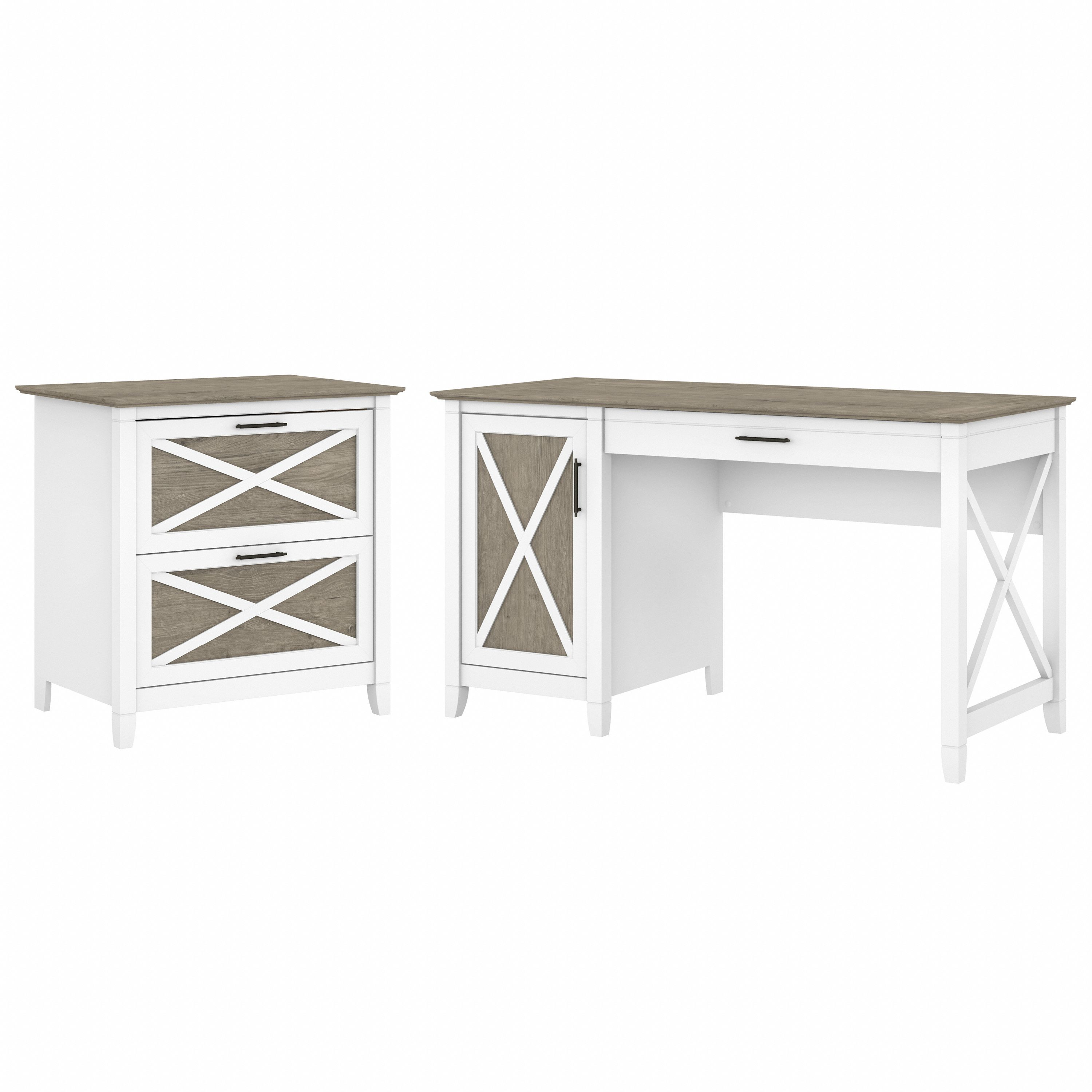 Shop Bush Furniture Key West 54W Computer Desk with Storage and 2 Drawer Lateral File Cabinet 02 KWS008G2W #color_shiplap gray/pure white