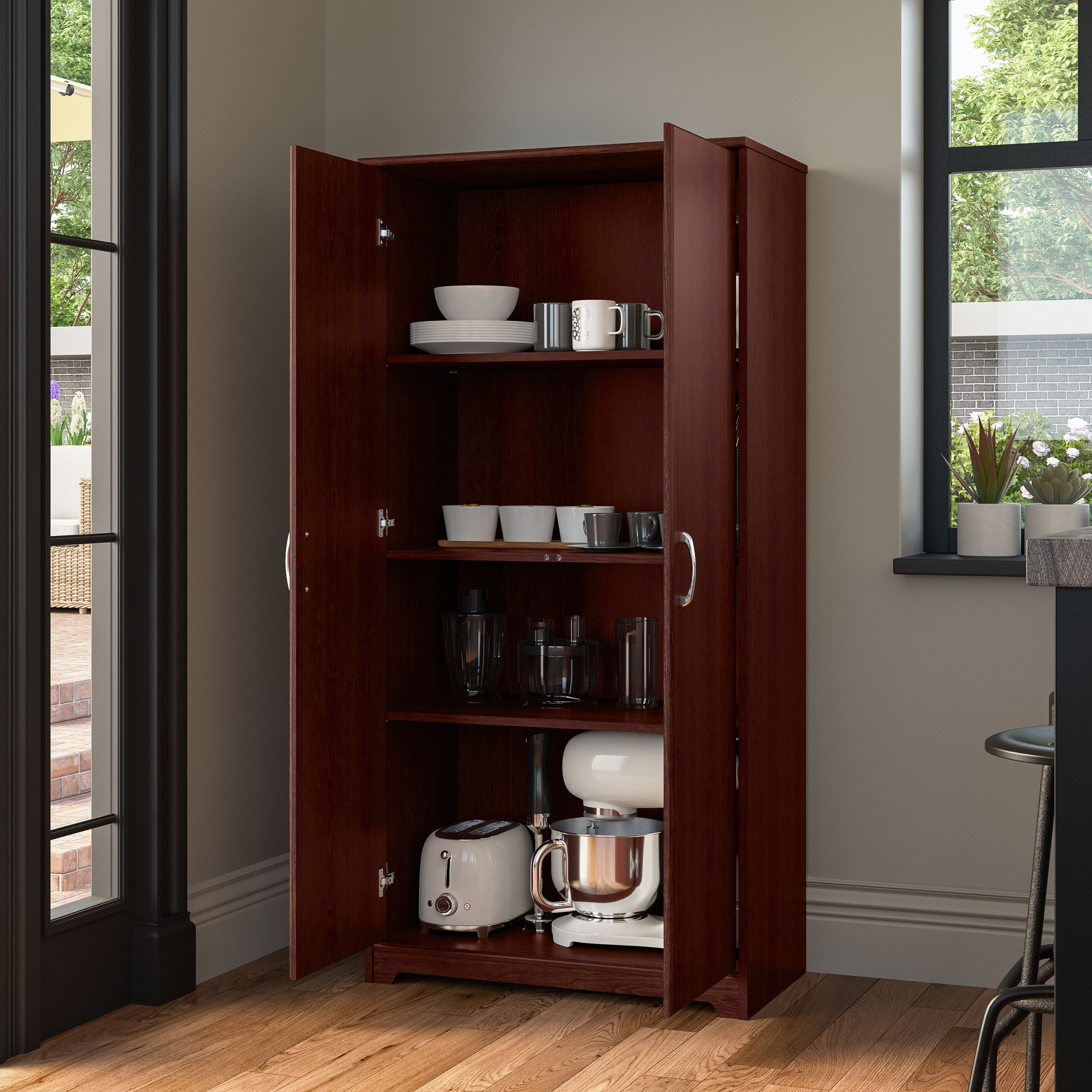 Shop Bush Furniture Cabot Tall Kitchen Pantry Cabinet with Doors 06 WC31499-Z #color_harvest cherry