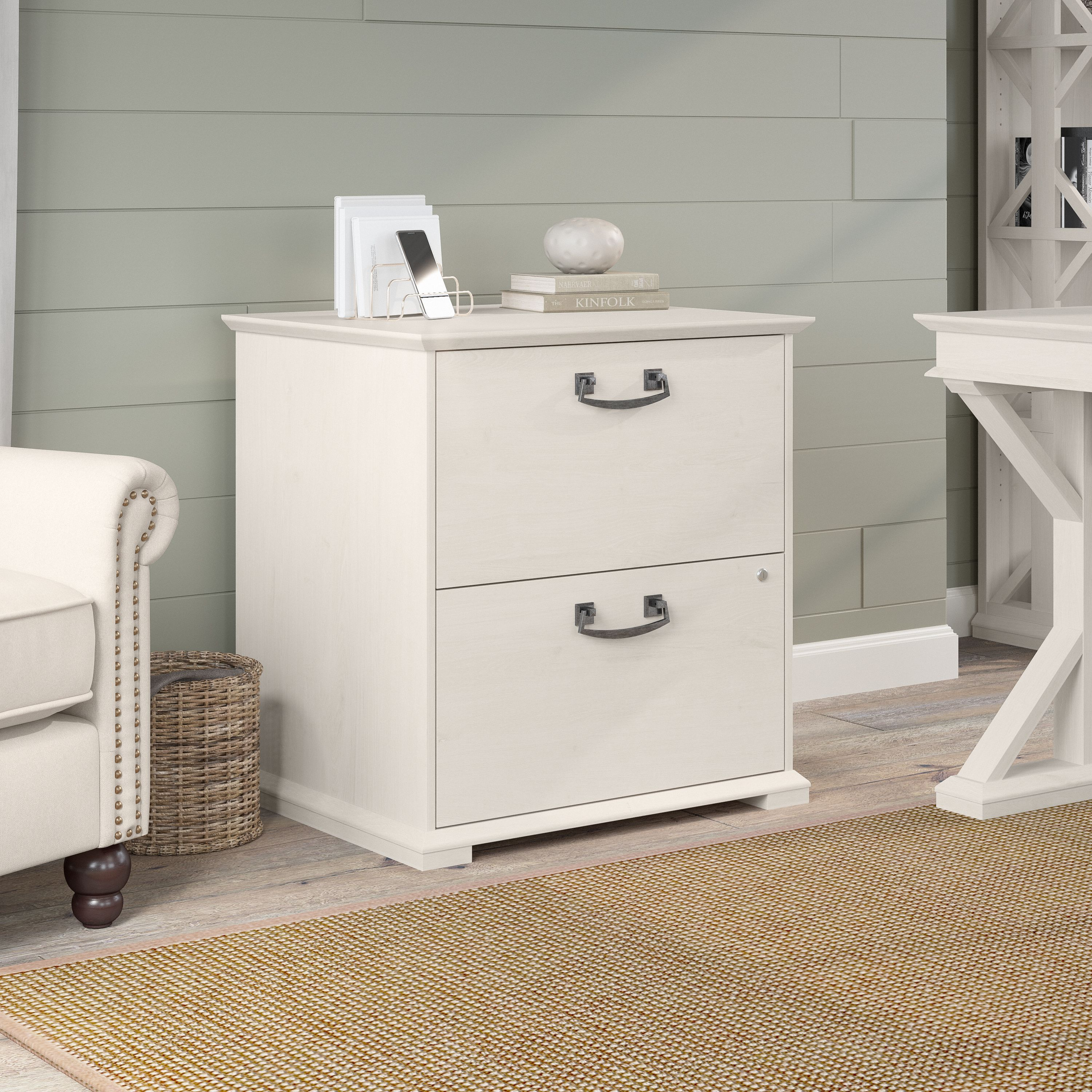 Shop Bush Furniture Homestead Farmhouse Lateral File Cabinet 01 HOF129LW-03 #color_linen white oak