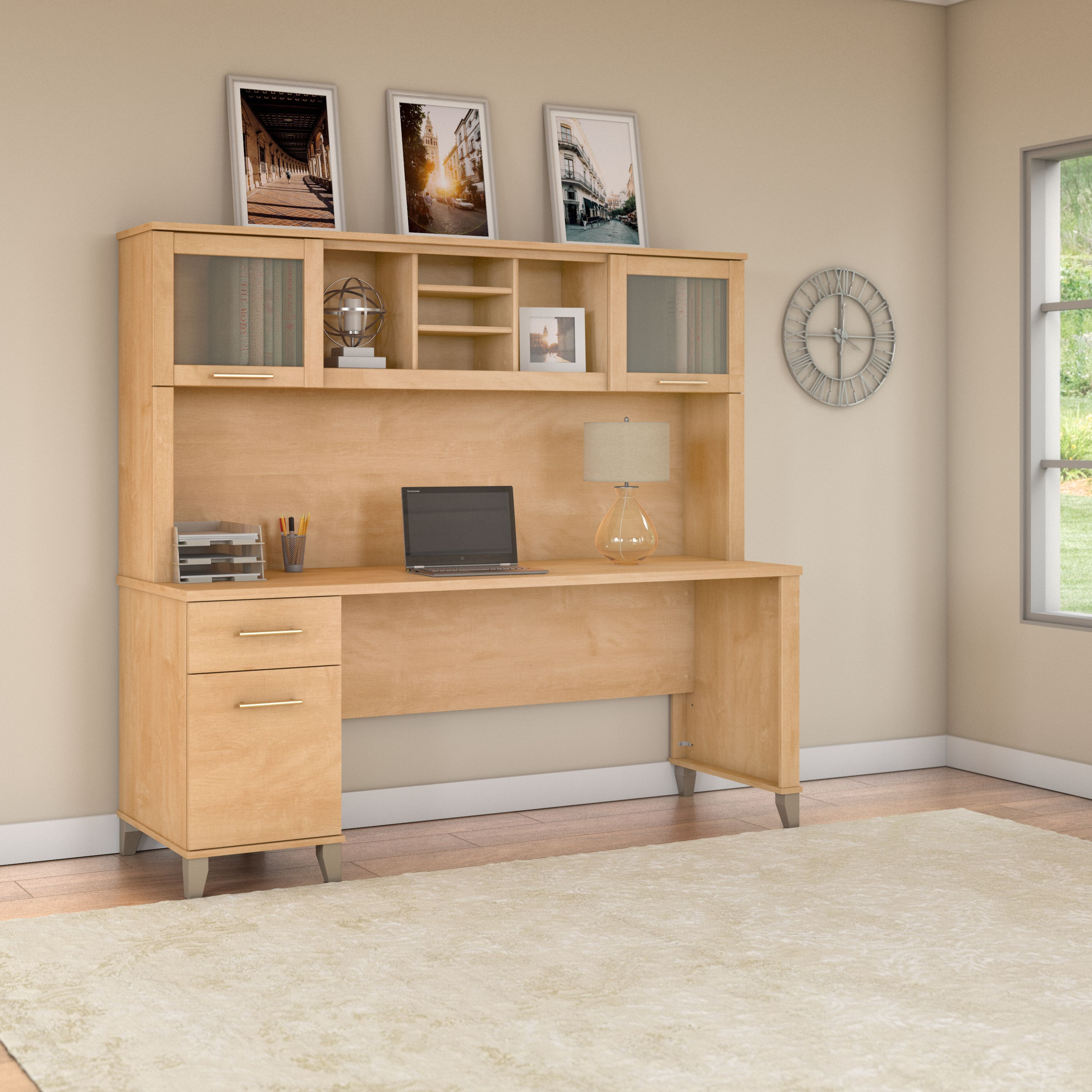 Shop Bush Furniture Somerset 72W Office Desk with Drawers and Hutch 01 SET018MC #color_maple cross