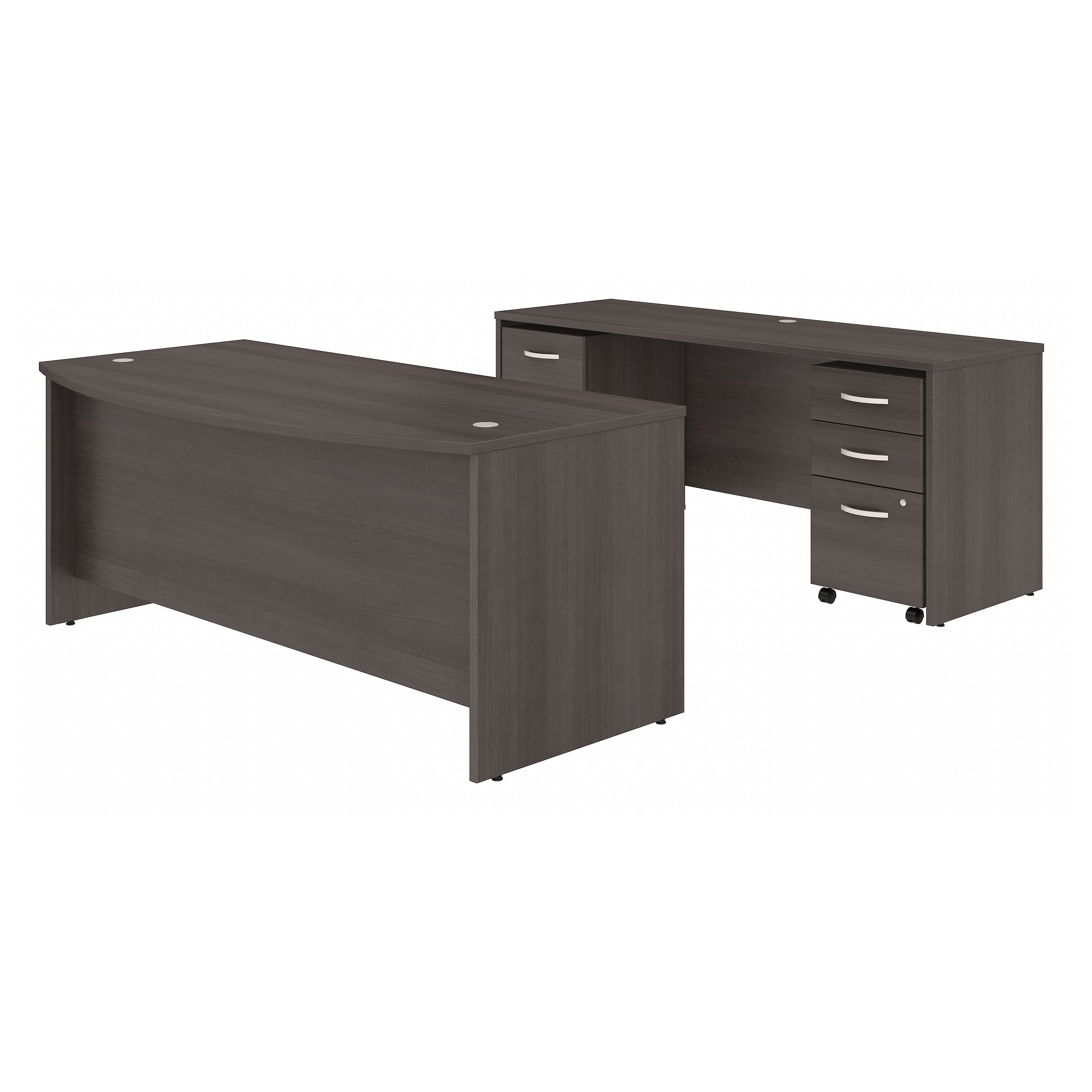 Shop Bush Business Furniture Studio C 72W x 36D Bow Front Desk and Credenza with Mobile File Cabinets 02 STC009SGSU #color_storm gray