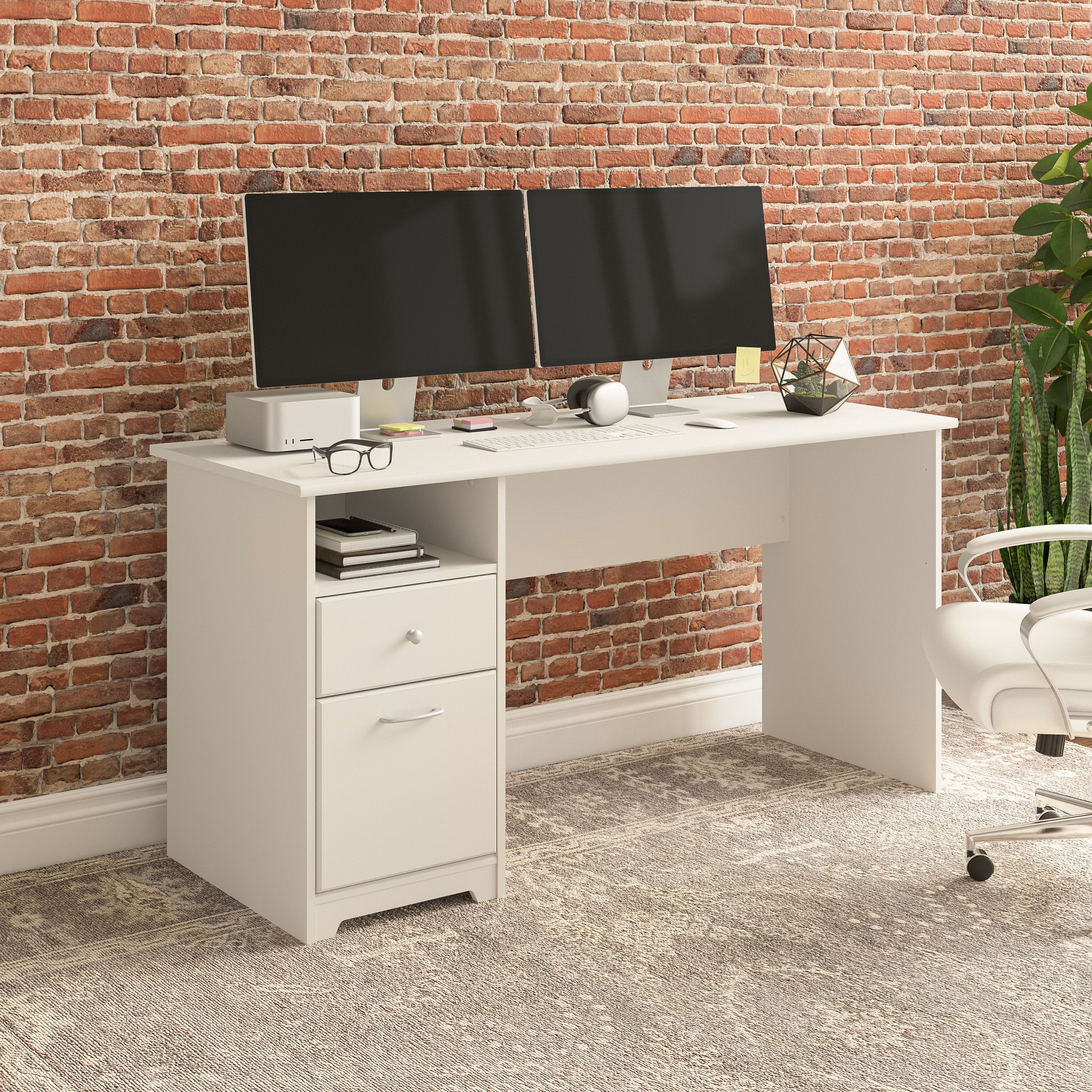 Shop Bush Furniture Cabot 60W Computer Desk with Drawers 01 WC31960 #color_white