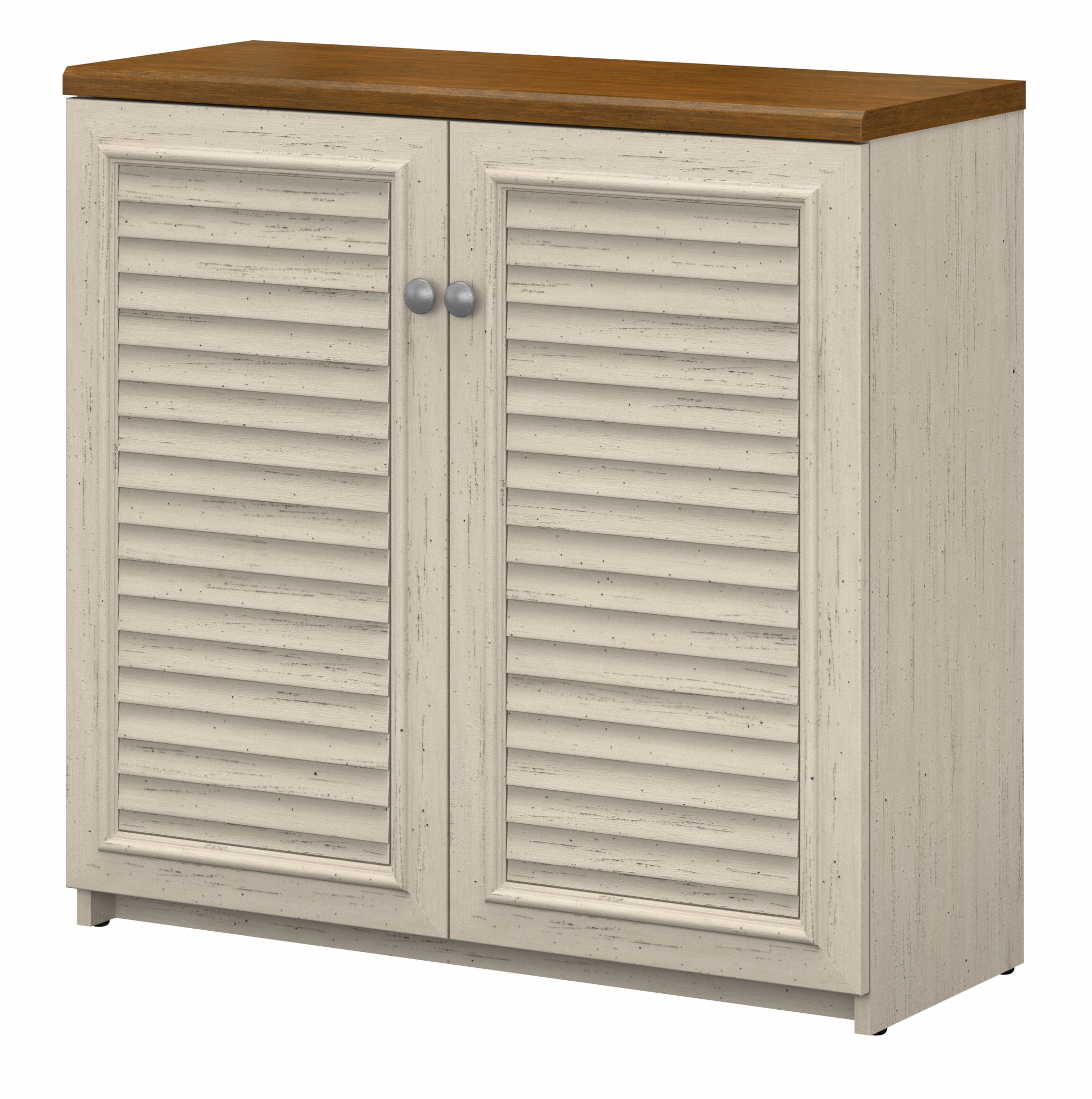 Shop Bush Furniture Fairview Small Storage Cabinet with Doors and Shelves 02 WC53296-03 #color_antique white/tea maple