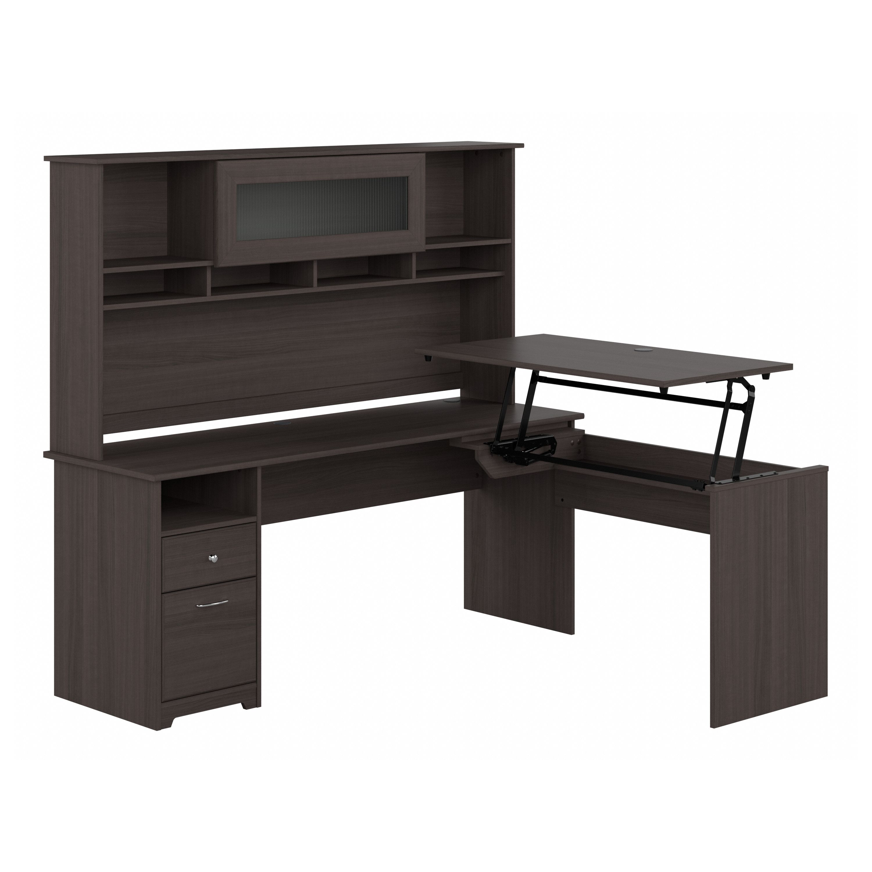 Shop Bush Furniture Cabot 72W 3 Position Sit to Stand L Shaped Desk with Hutch 02 CAB052HRG #color_heather gray
