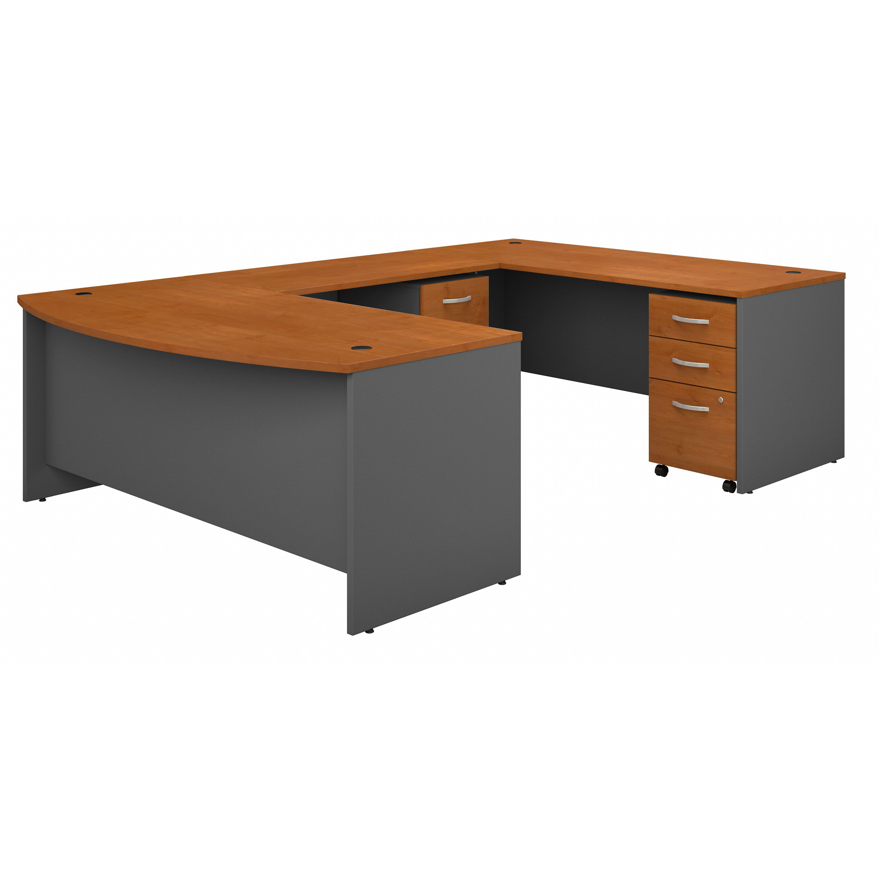Shop Bush Business Furniture Series C 72W x 36D Bow Front U Shaped Desk with Mobile File Cabinets 02 SRC043NCSU #color_natural cherry/graphite gray