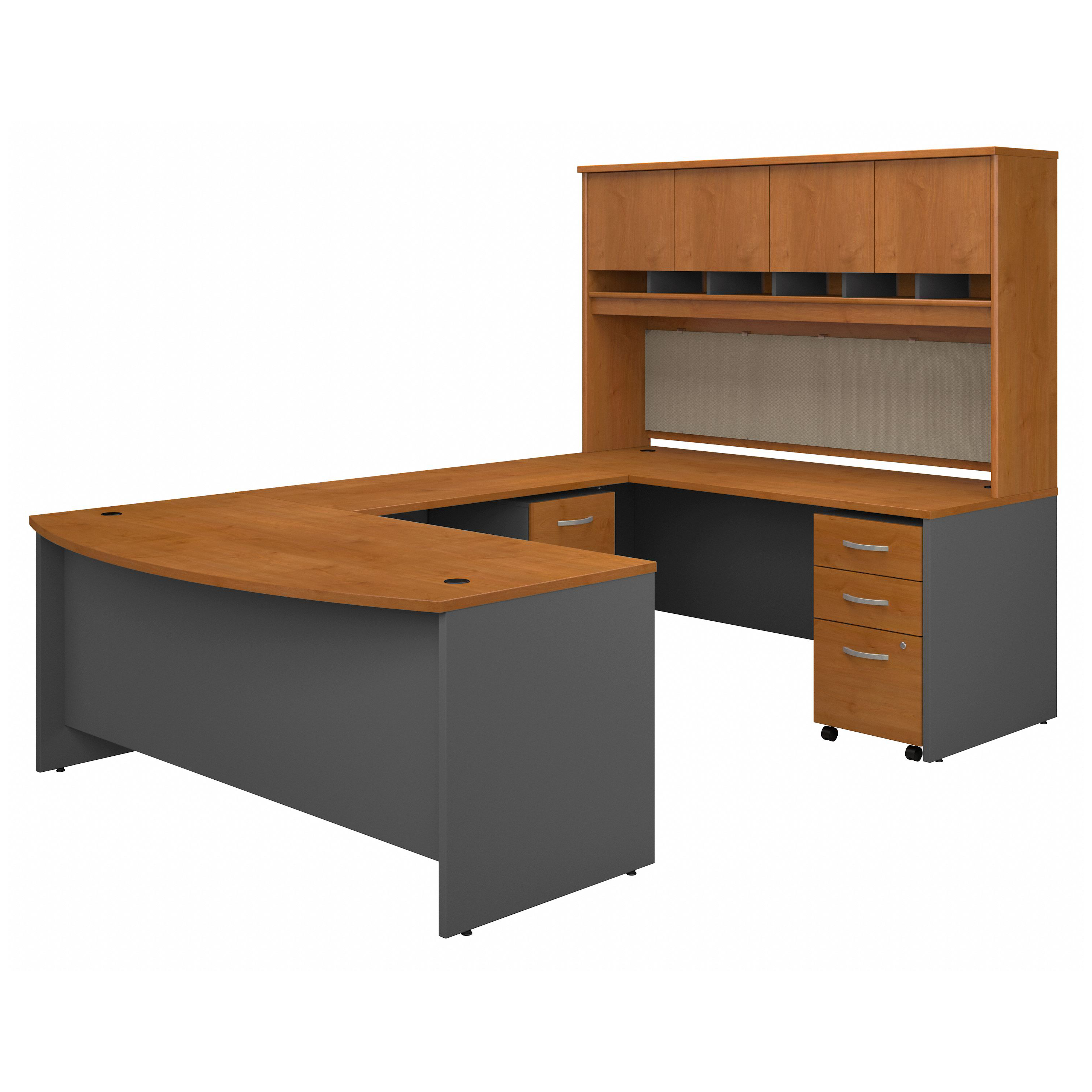 Shop Bush Business Furniture 72W Bow Front U Shaped Desk with Hutch and Storage 02 SRC095NCSU #color_natural cherry/graphite gray