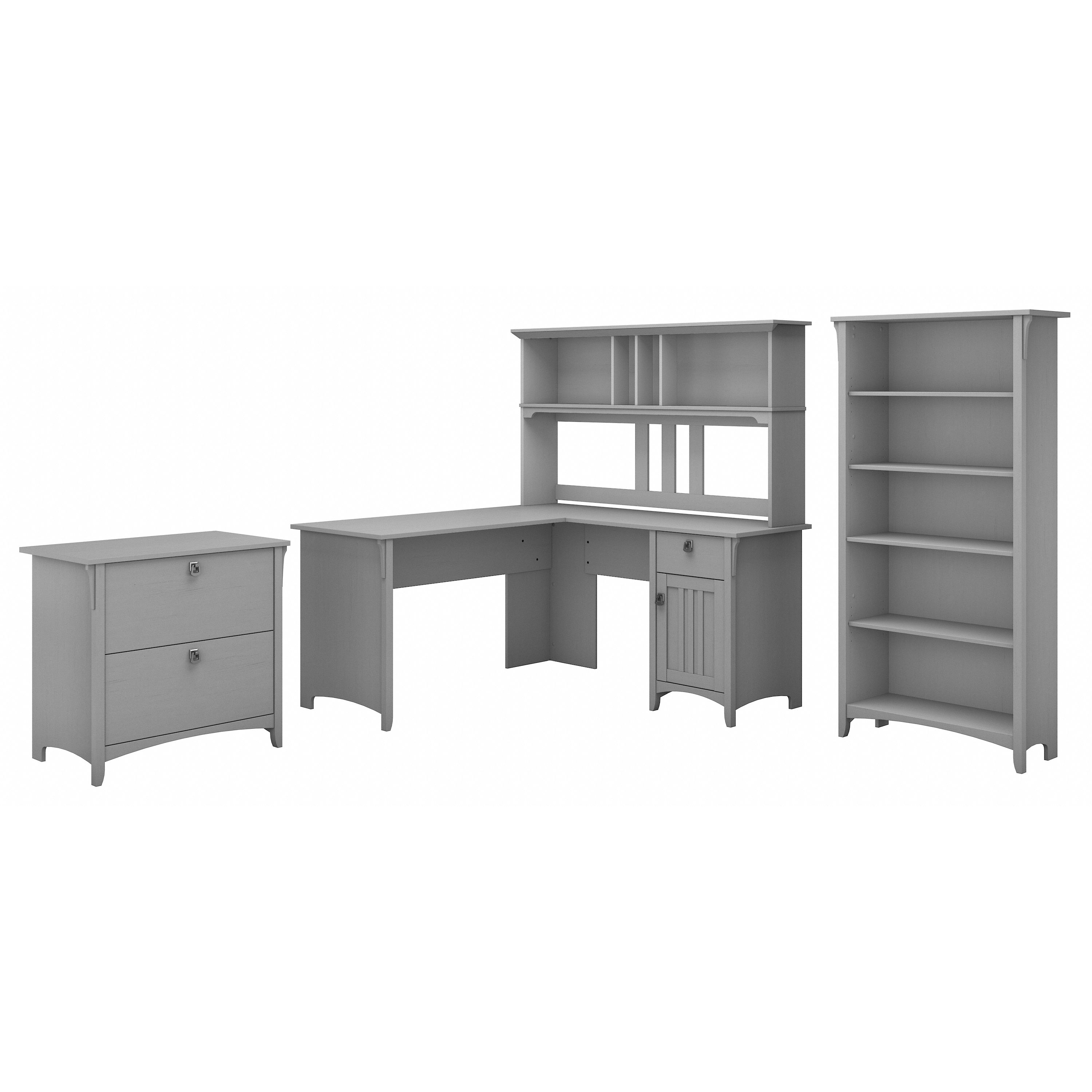 Shop Bush Furniture Salinas 60W L Shaped Desk with Hutch, Lateral File Cabinet and 5 Shelf Bookcase 02 SAL007CG #color_cape cod gray