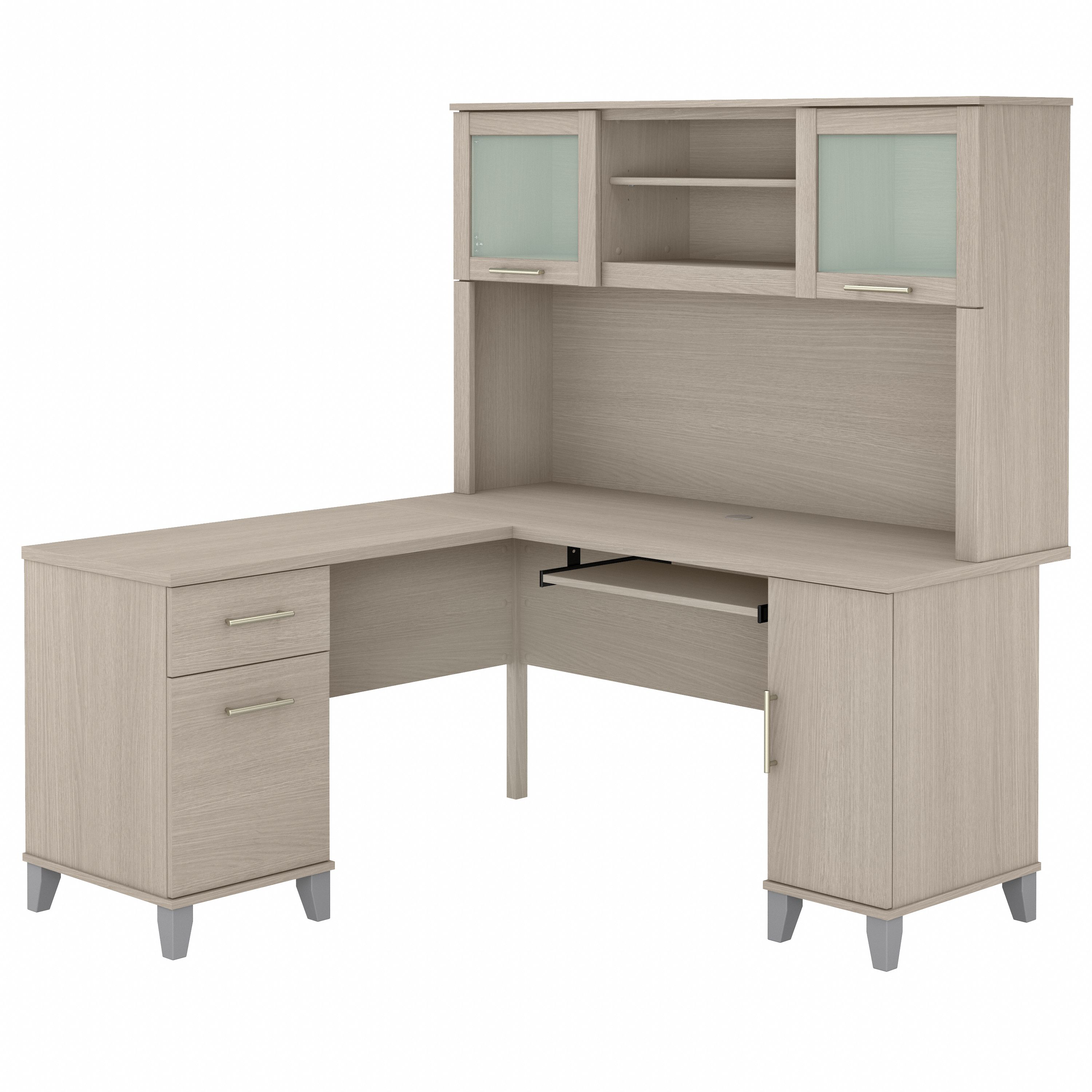 Shop Bush Furniture Somerset 60W L Shaped Desk with Hutch 02 SET002SO #color_sand oak