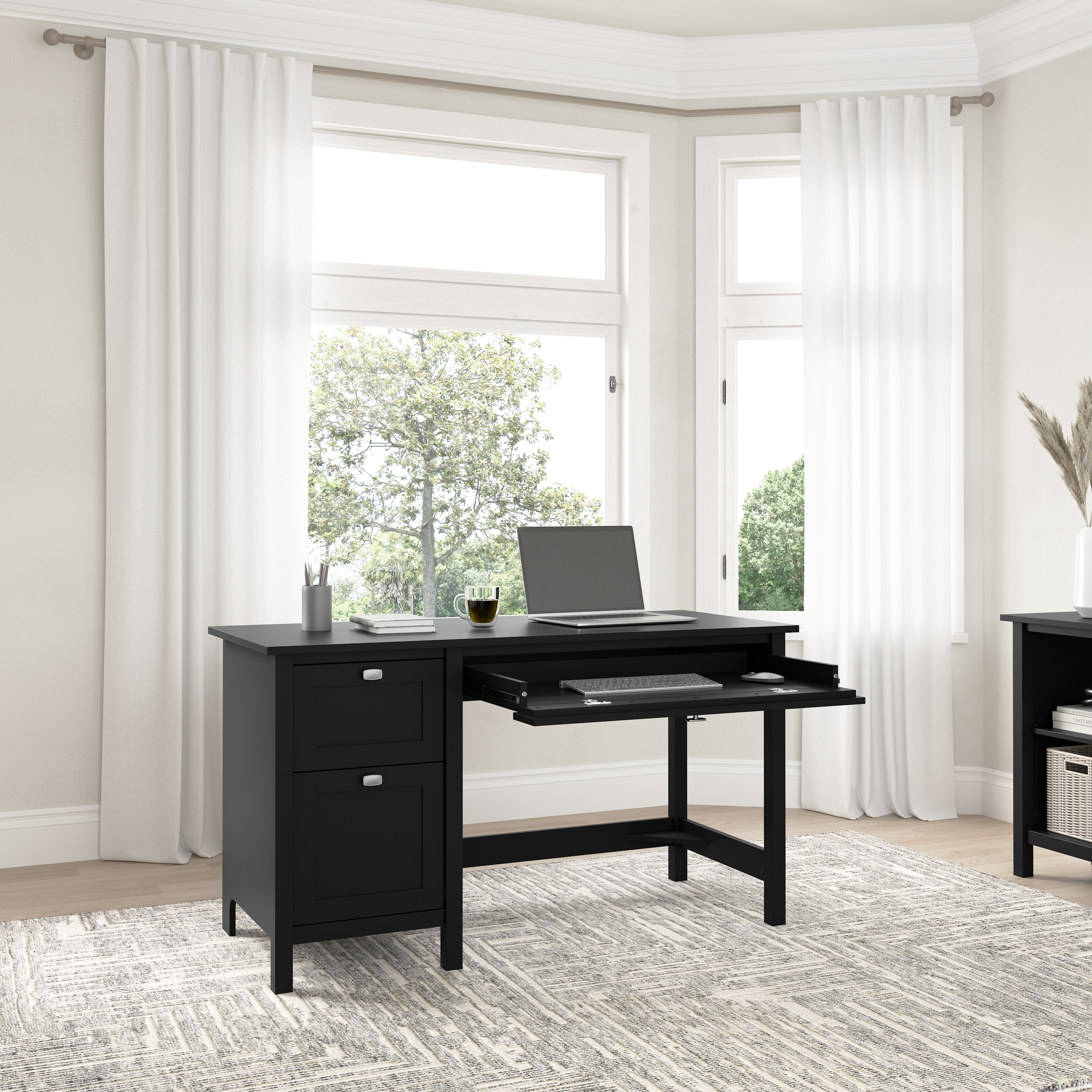 Shop Bush Furniture Broadview 54W Computer Desk with Drawers 06 BDD254CBL-03 #color_classic black
