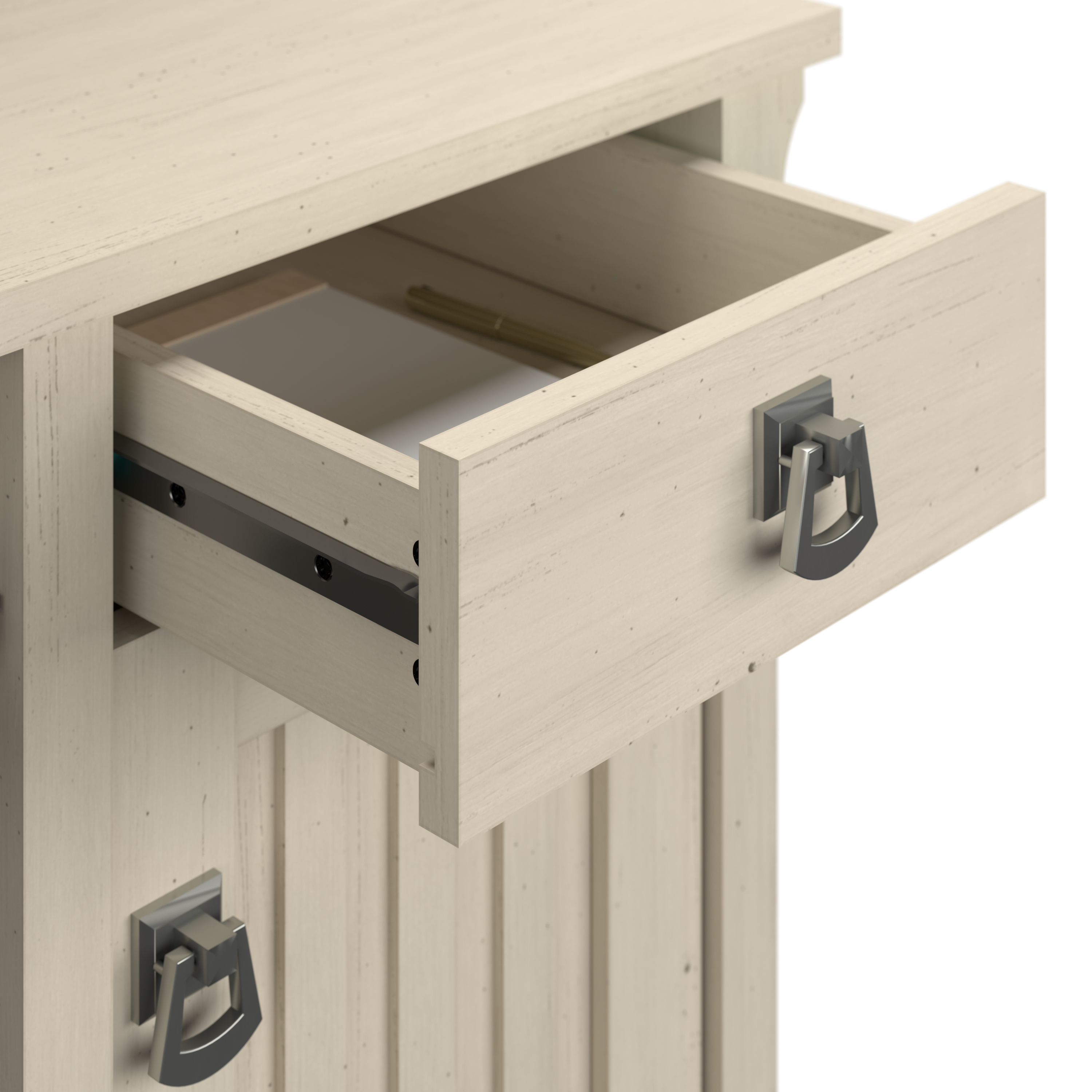 Shop Bush Furniture Salinas 60W L Shaped Desk with Hutch, Lateral File Cabinet and 5 Shelf Bookcase 07 SAL007AW #color_antique white