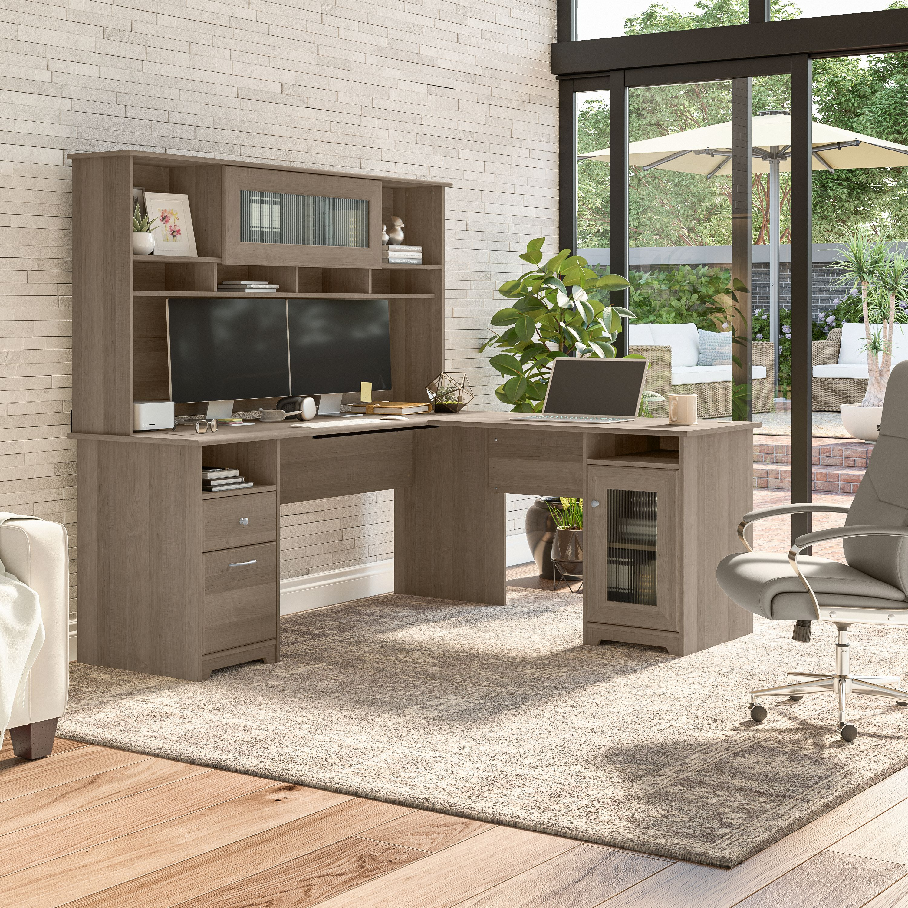 Shop Bush Furniture Cabot 72W L Shaped Computer Desk with Hutch and Storage 01 CAB073AG #color_ash gray