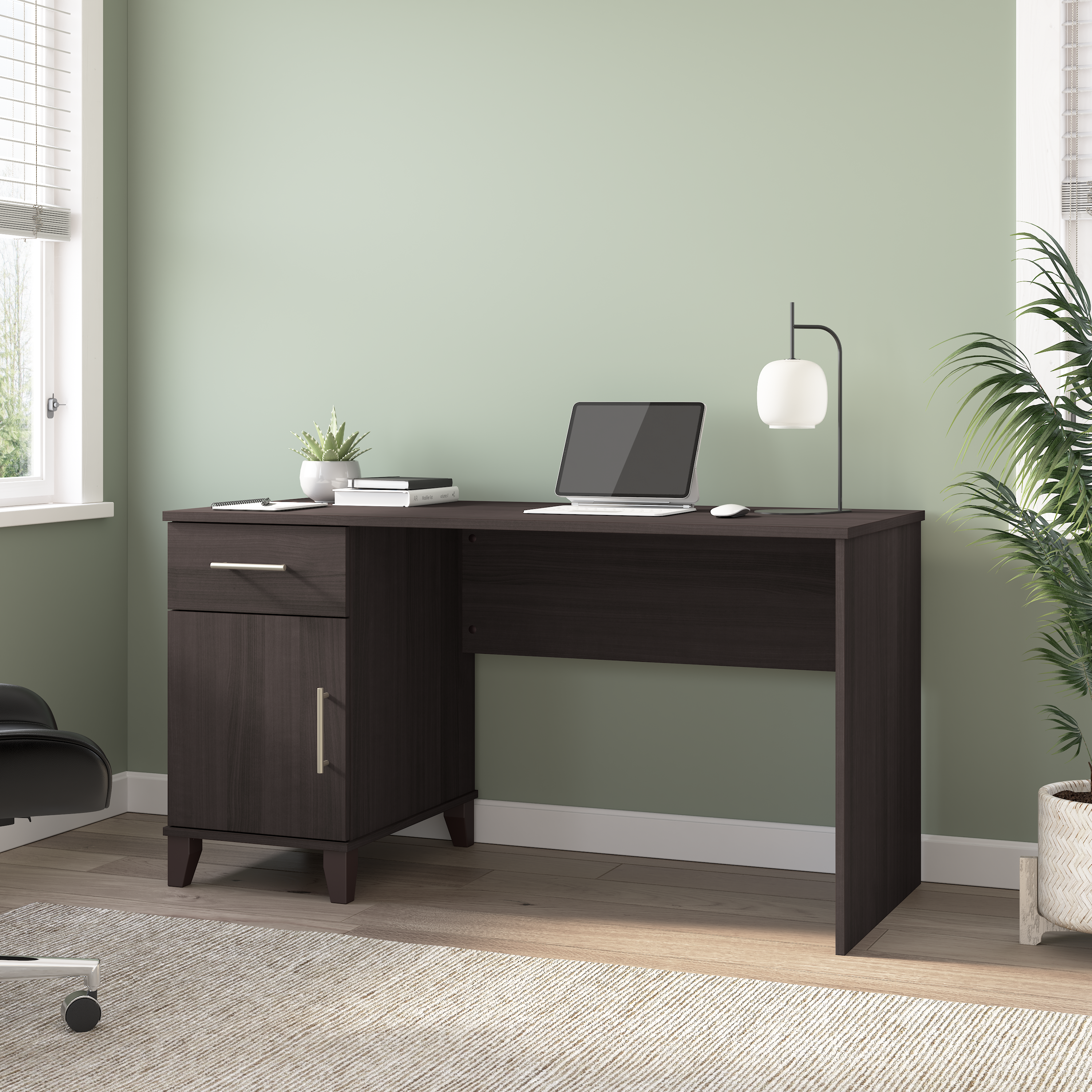 Shop Bush Furniture Somerset 54W Office Desk with Drawer and Storage Cabinet 01 WC81554 #color_storm gray