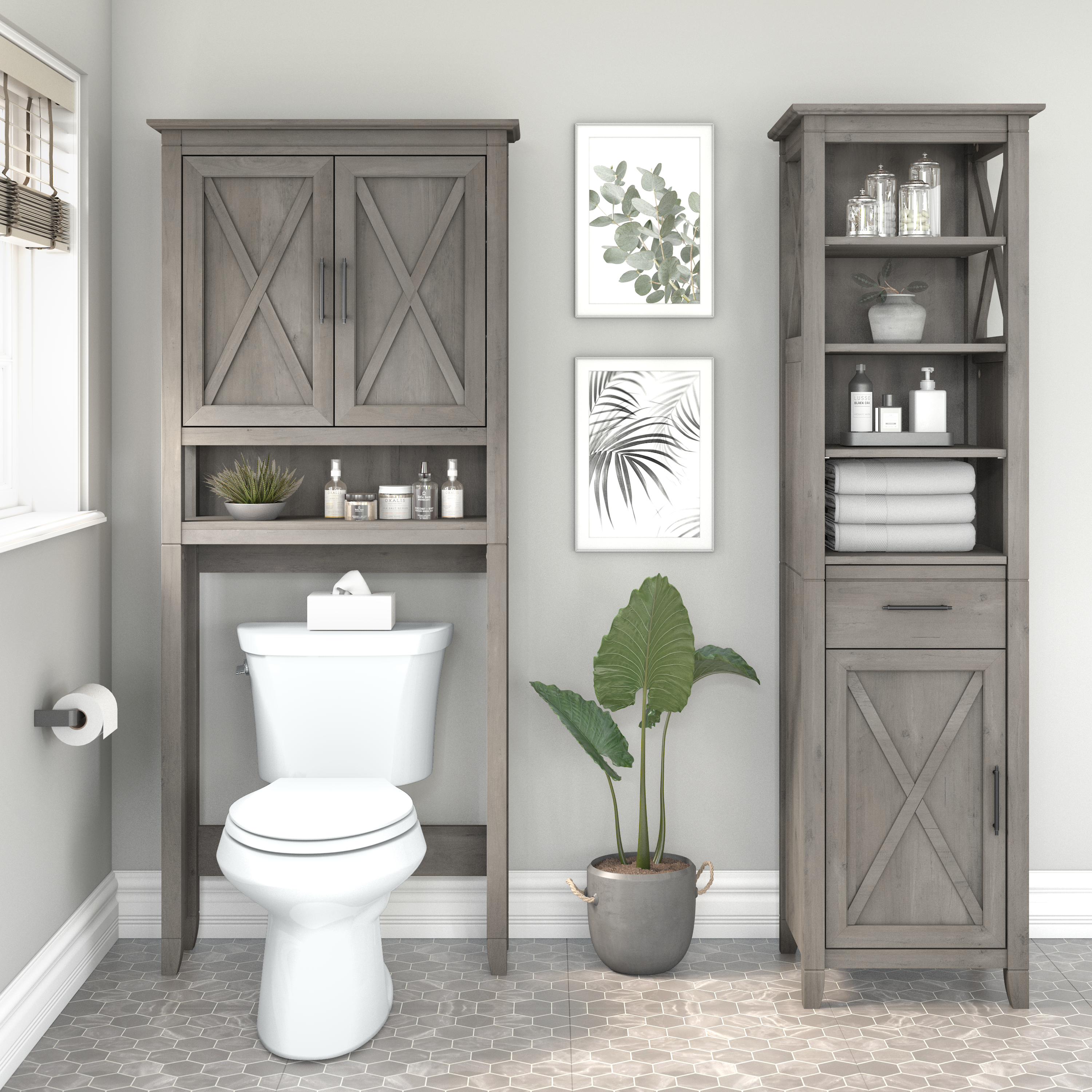 Shop Bush Furniture Key West Over The Toilet Storage Cabinet 08 KWS268DG-03 #color_driftwood gray