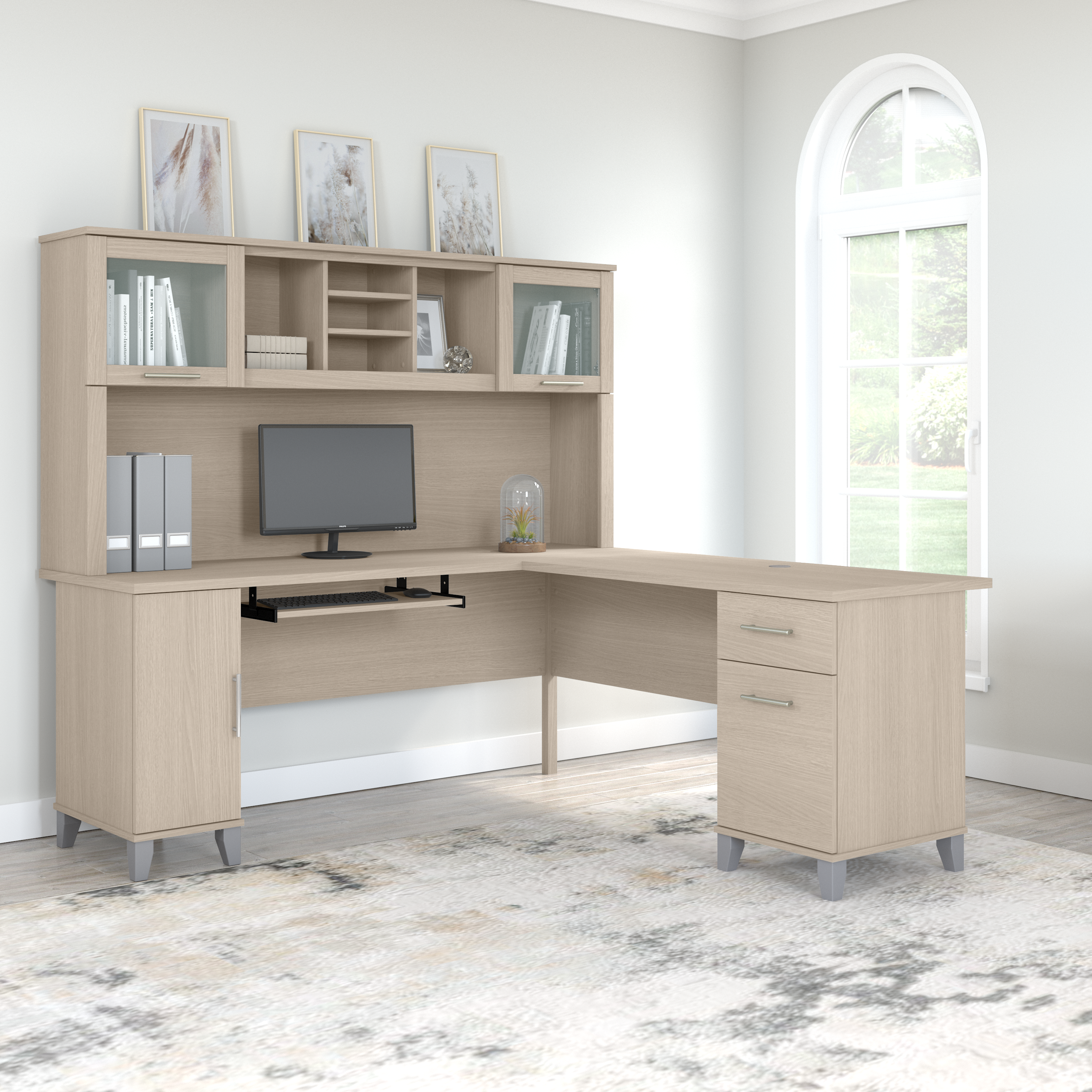Shop Bush Furniture Somerset 72W L Shaped Desk with Hutch 01 SET001SO #color_sand oak