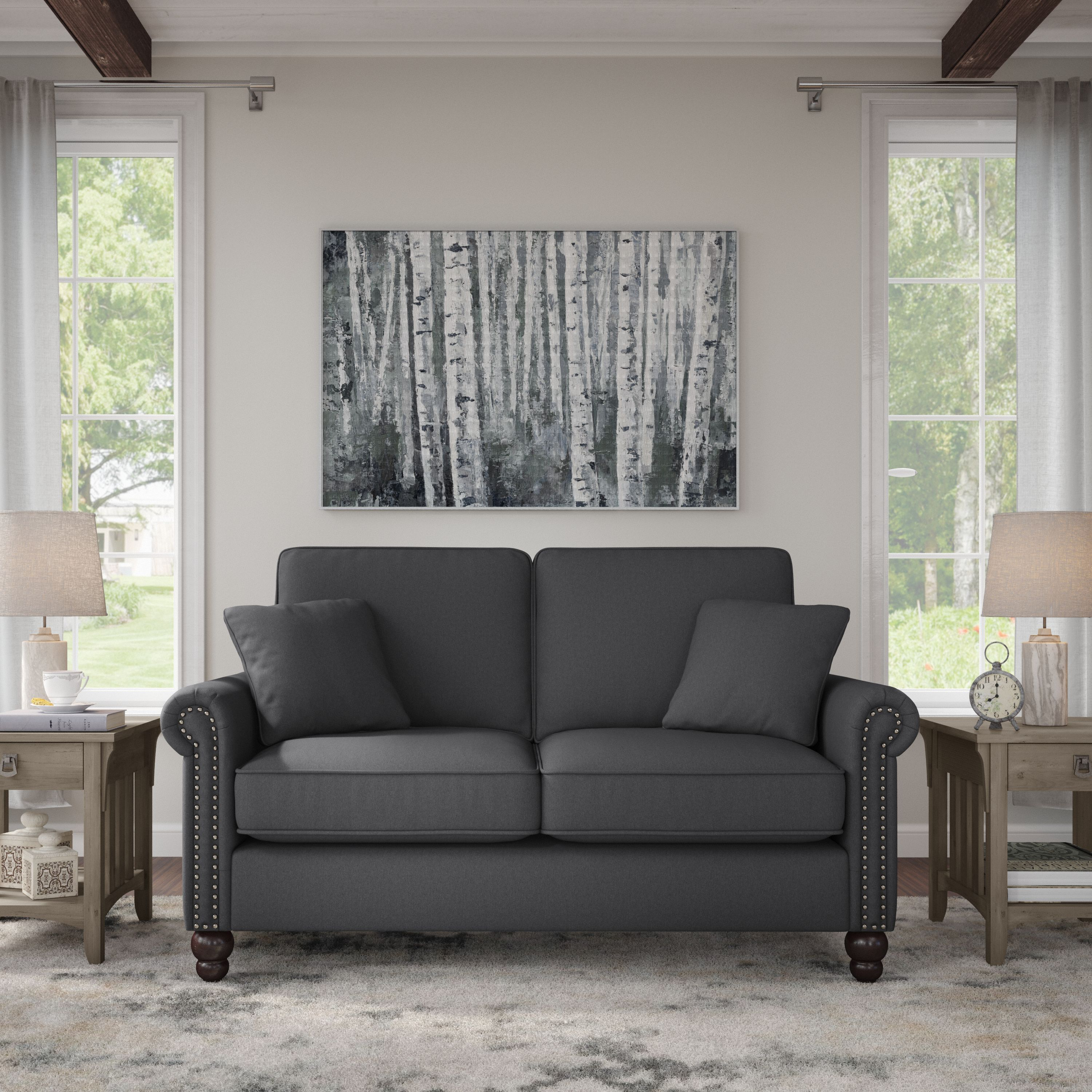 Shop Bush Furniture Coventry 61W Loveseat 01 CVJ61BCGH-03K #color_charcoal gray herringbone fabr