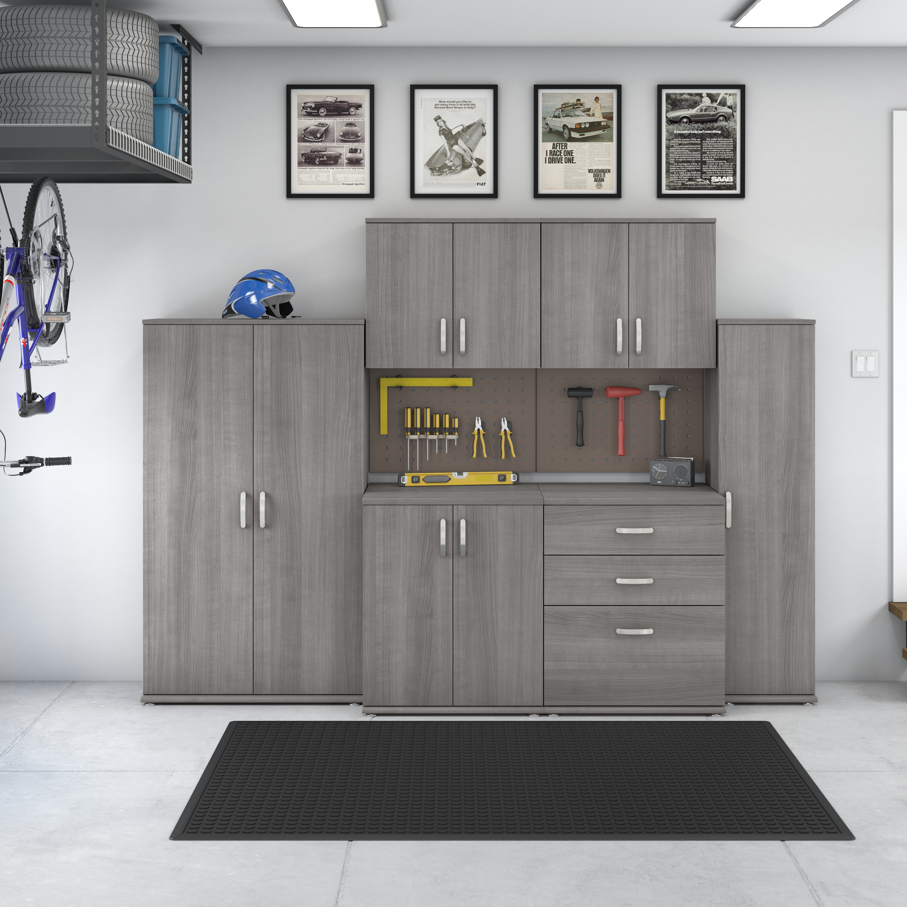 Shop Bush Business Furniture Universal 6 Piece Modular Garage Storage Set with Floor and Wall Cabinets 01 GAS002PG #color_platinum gray