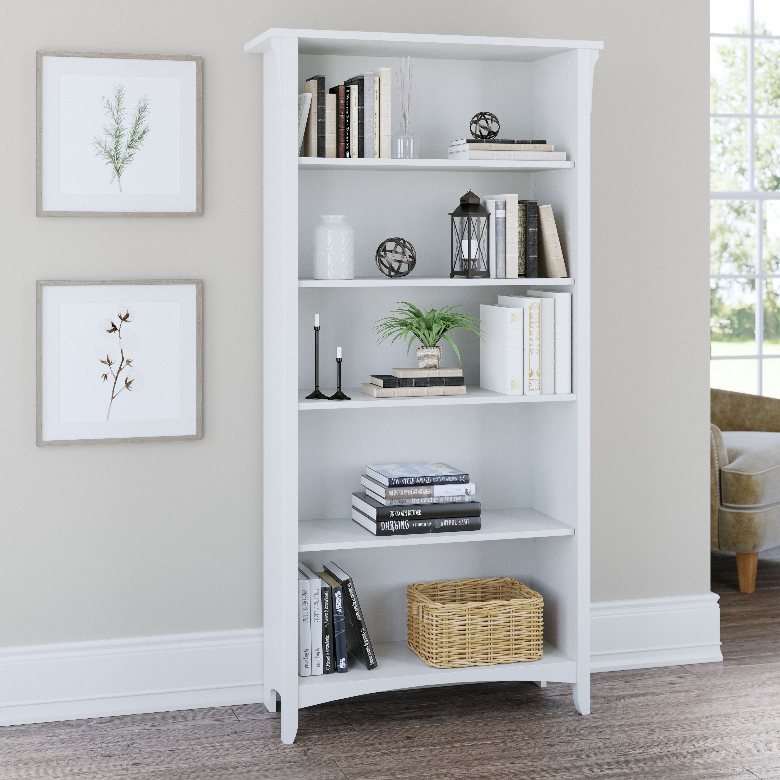 Shop Bush Furniture Salinas Tall 5 Shelf Bookcase 01 SAB132G2W-03 #color_pure white